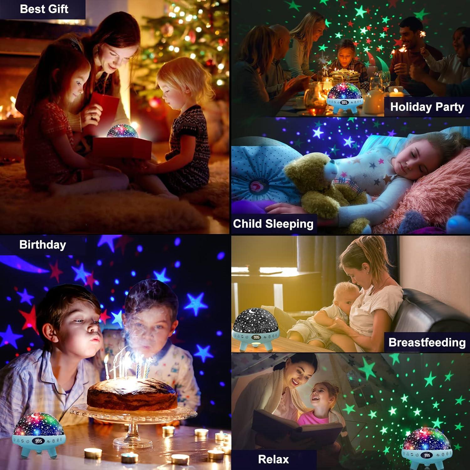 Night Light for Kids Girls Boys Star Projector White Noise Sound Machine Baby Sleep Soother Nursery Bedroom Children Bedside Lamp with Music Adapter Timer Remote Control