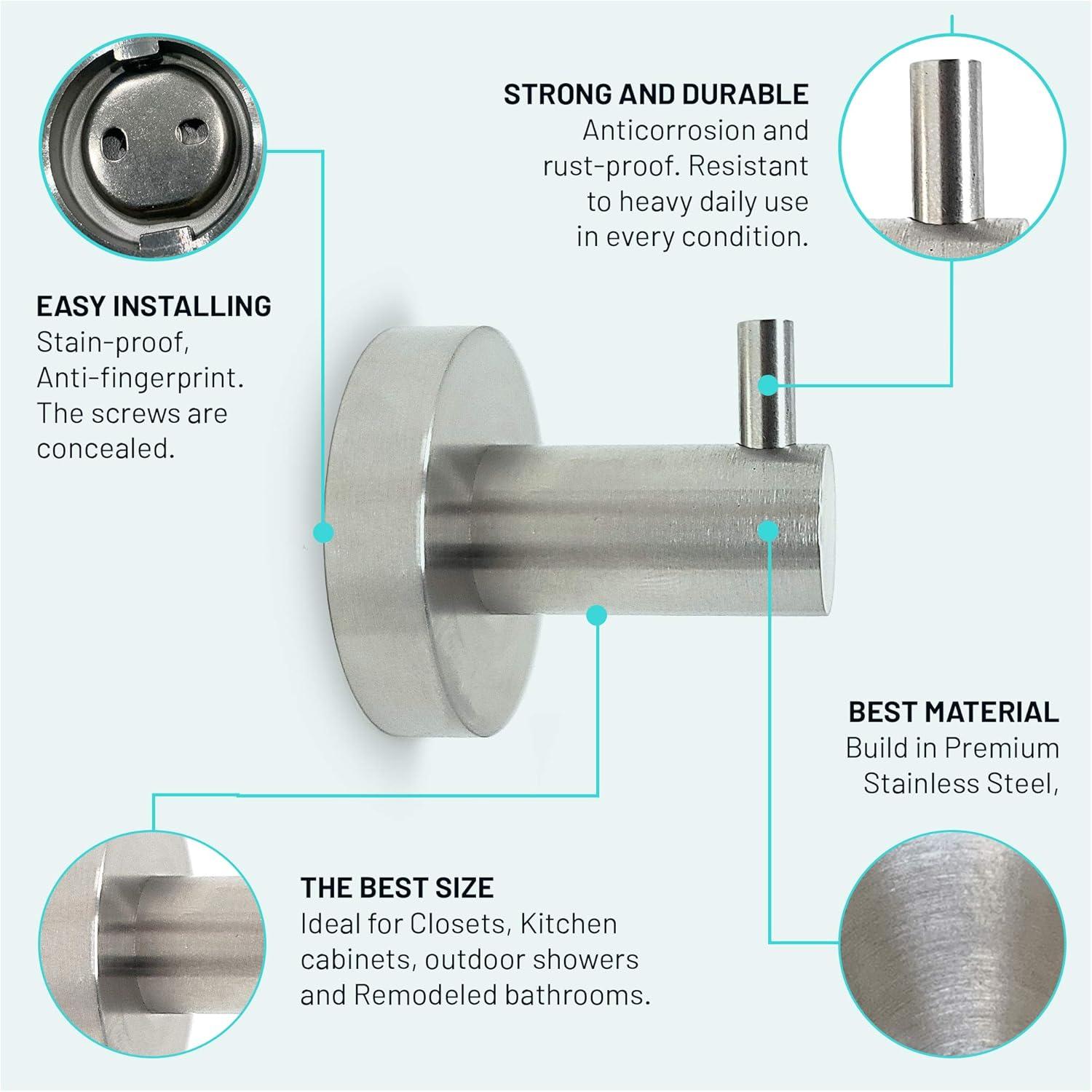 Brushed Nickel Towel Hooks for Bathroom Wall Mounted - Stylish and Durable Modern Hand Towel Hooks for Bathrooms - Rust-Proof Towel Hooks for Shower - Bathroom Towel Hooks