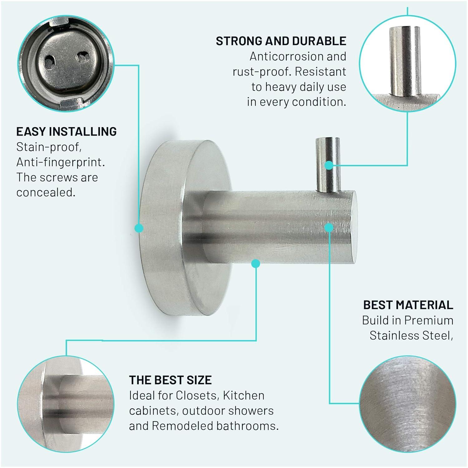 Brushed Nickel Towel Hooks for Bathroom Wall Mounted - Stylish and Durable Modern Hand Towel Hooks for Bathrooms - Rust-Proof Towel Hooks for Shower - Bathroom Towel Hooks