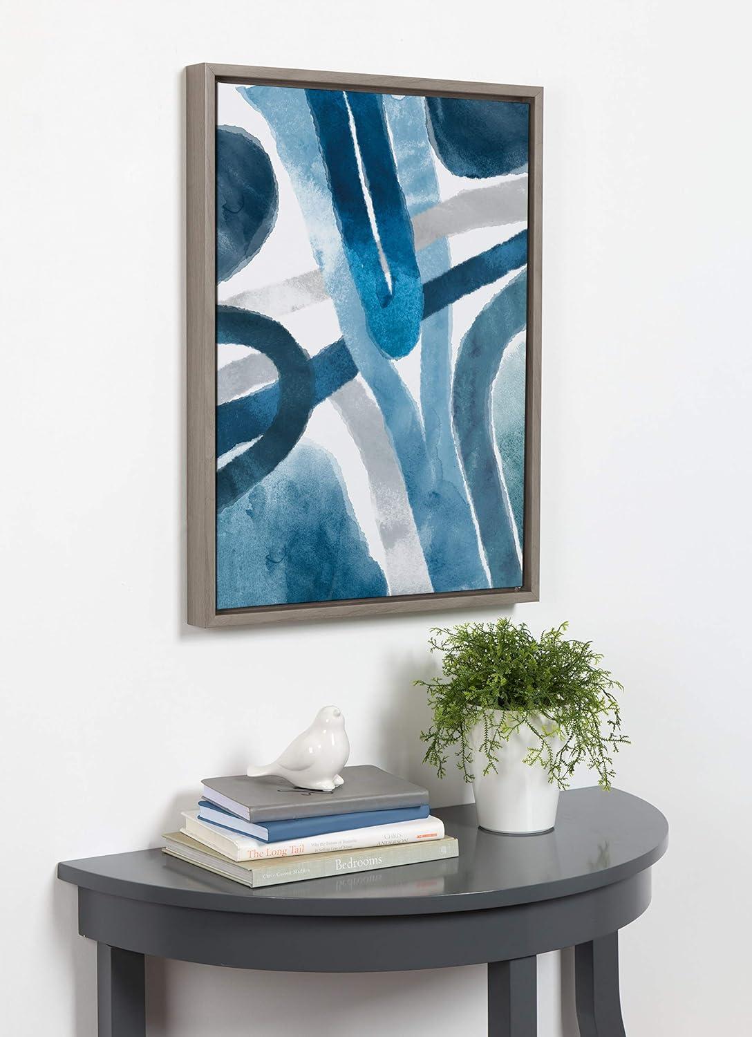 Kate and Laurel Sylvie Abstract Blue And Gray Watercolor Framed Canvas Wall Art, 18x24 Gray