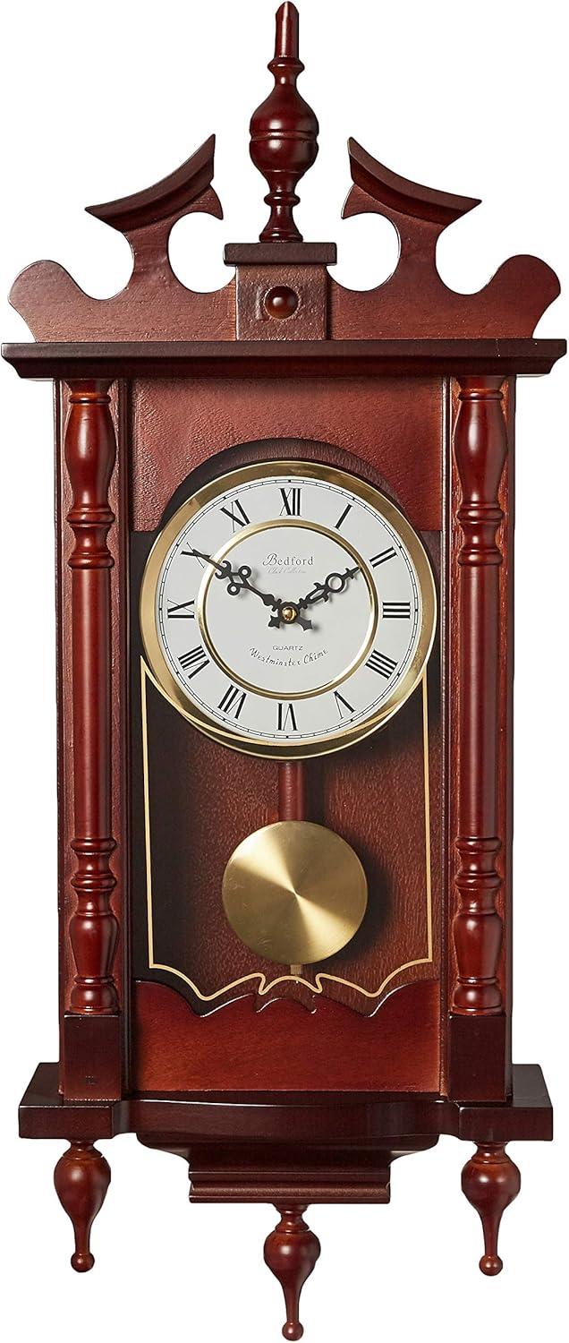 Bedford Clocks Classic 31" Swinging Pendulum Chiming Wall Clock with Roman Numerals