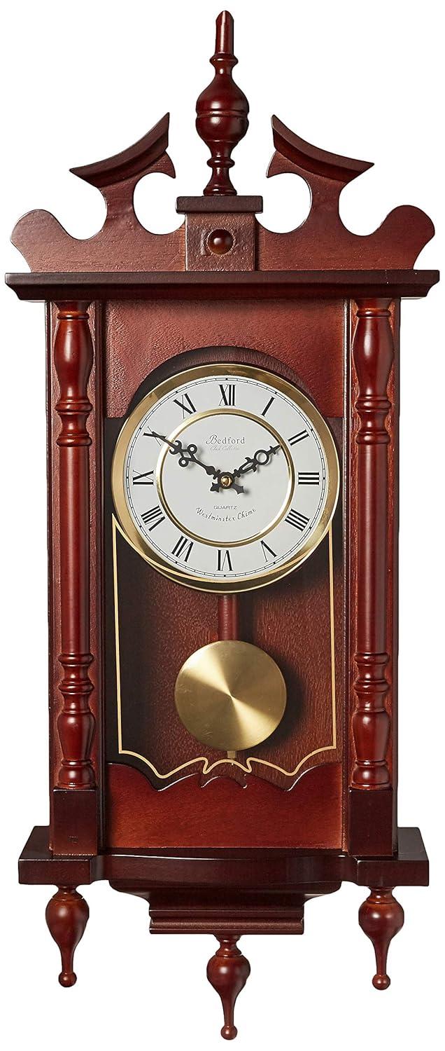 Bedford Clocks Classic 31" Swinging Pendulum Chiming Wall Clock with Roman Numerals