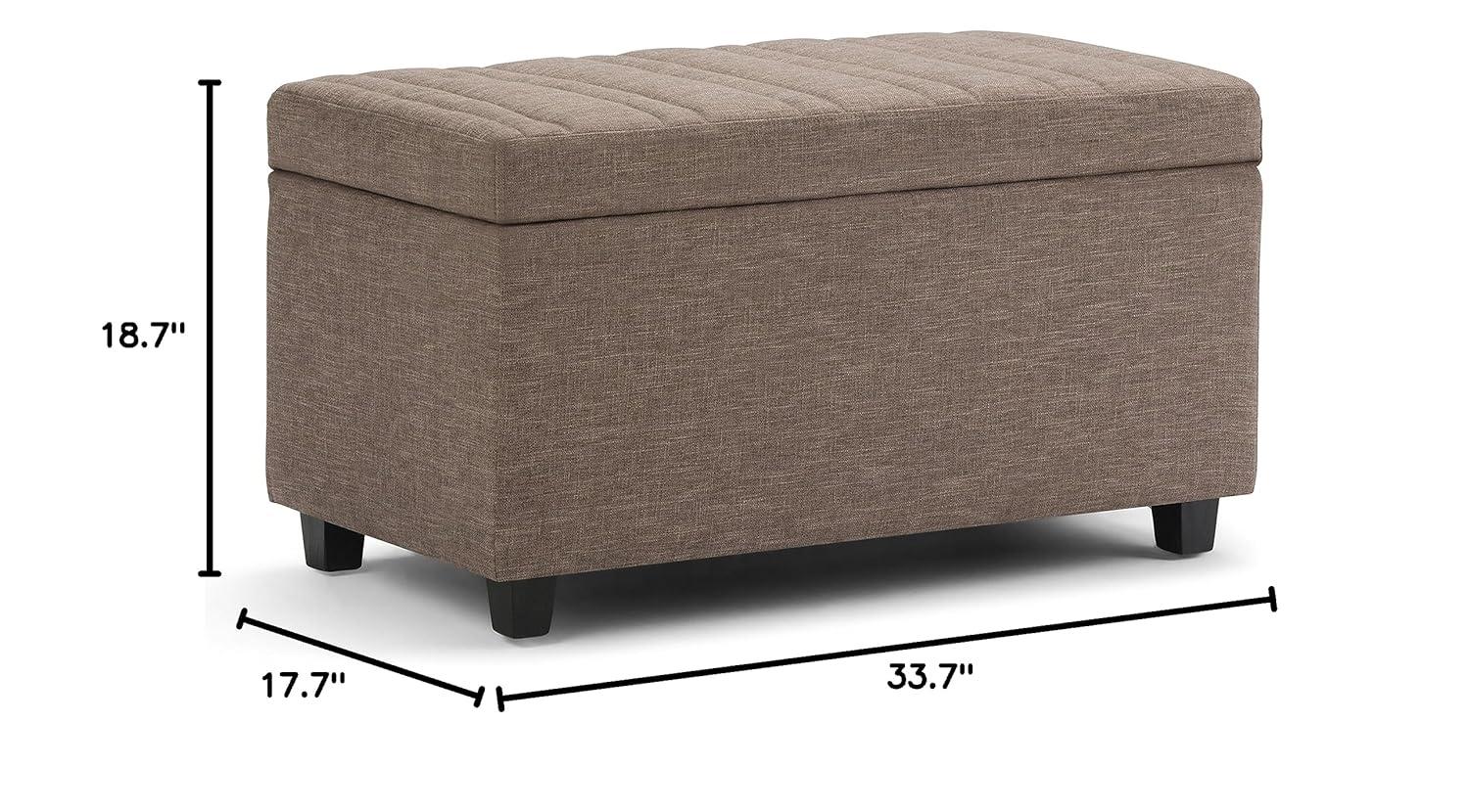 Simpli Home Darcy 33"W Upholstered Storage Ottoman Bench with Large Interior Storage and Child Safety Hinges