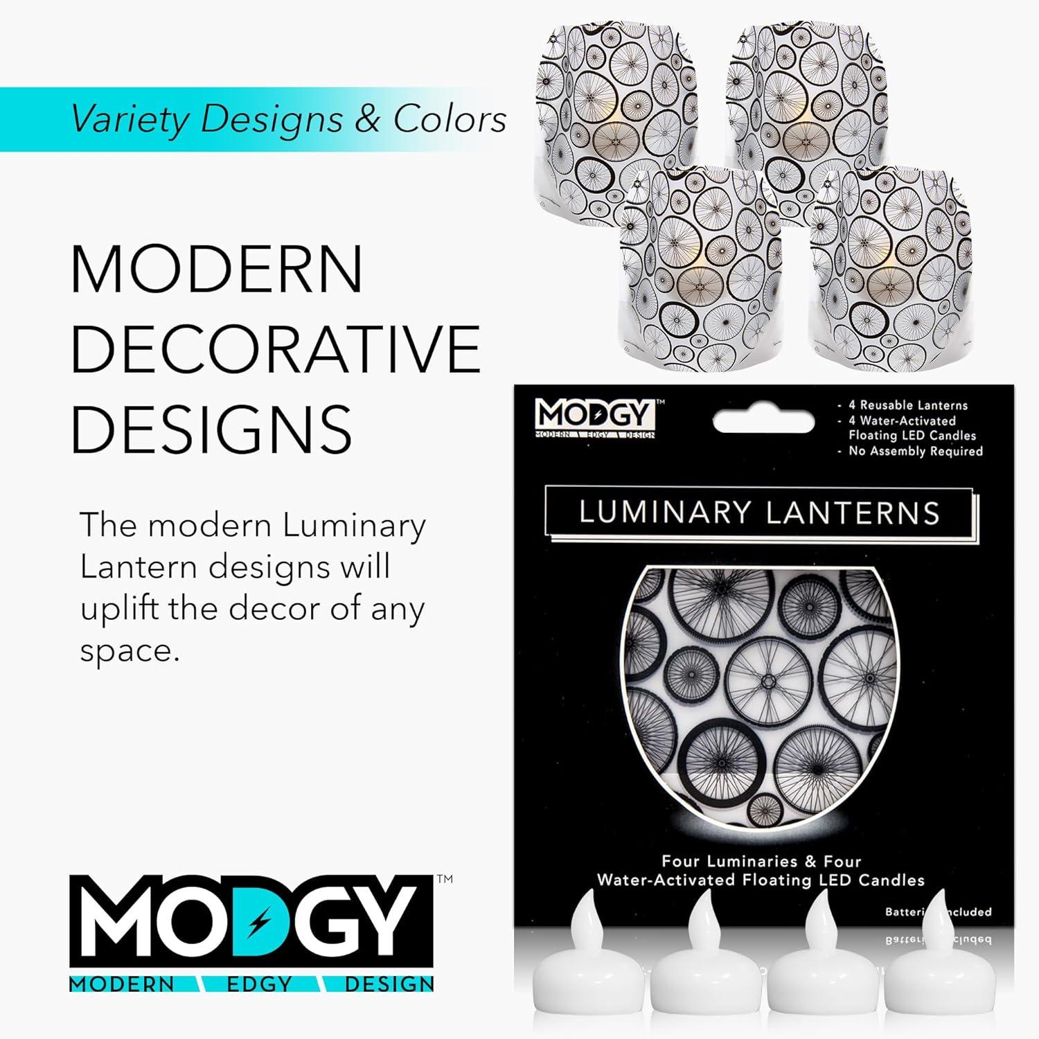 MODGY Luminary Lanterns 4-Pack - Floating LED Candles with Batteries Included - Luminaries are Great for Weddings, Parties, Patios & Celebrations of All Kinds (Spoke)