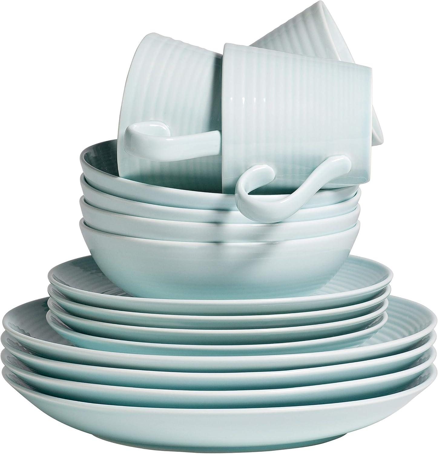 Gordon Ramsay Maze Glossy Blue Ceramic 16-Piece Dinnerware Set