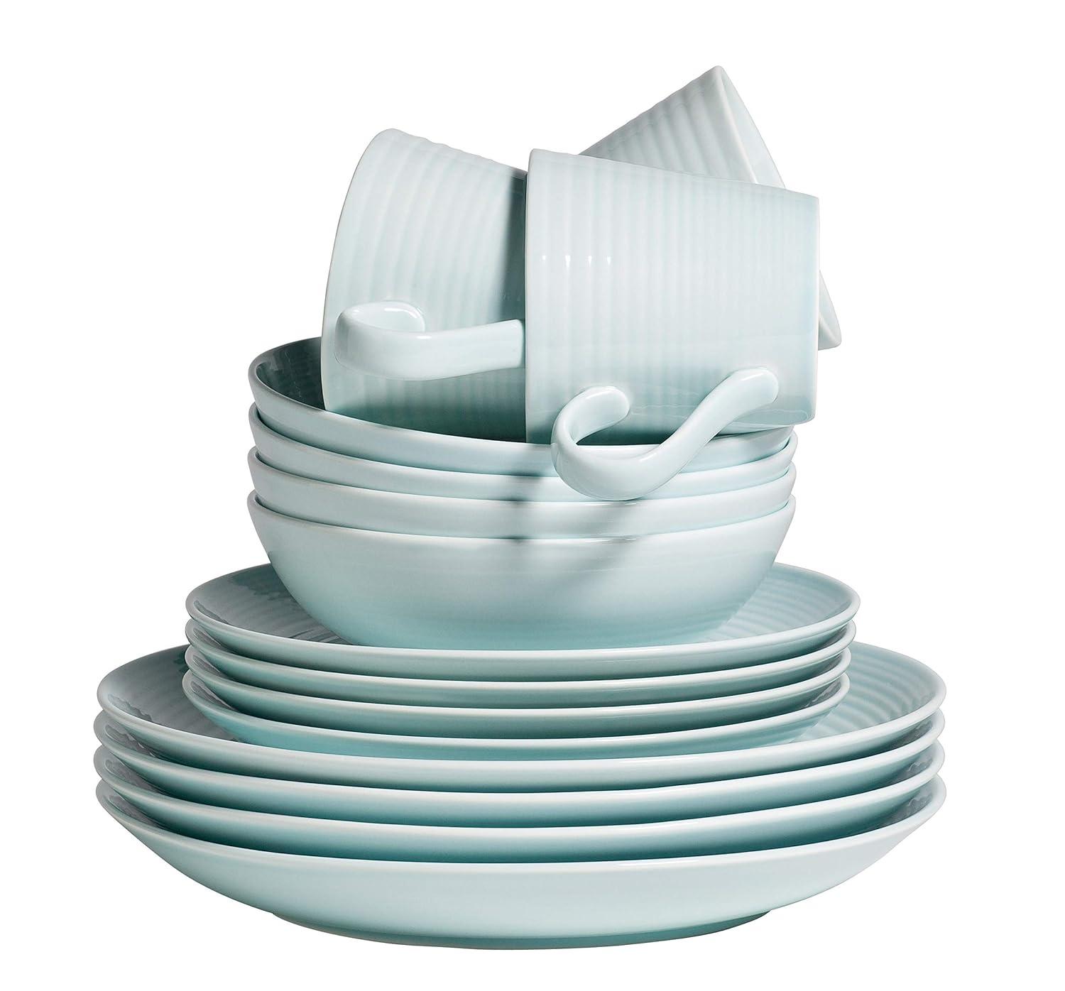 Gordon Ramsay Maze Glossy Blue Ceramic 16-Piece Dinnerware Set