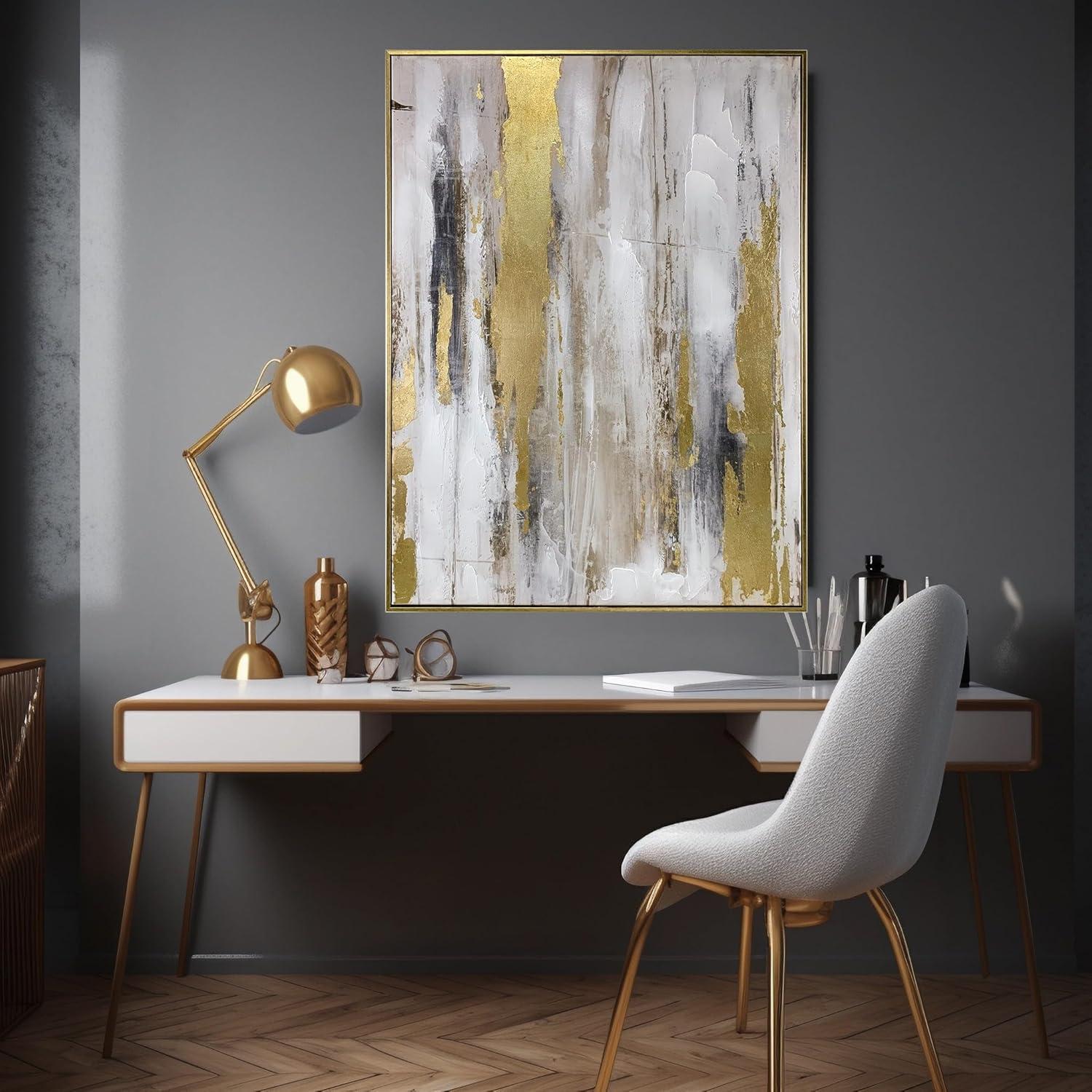 Gold and Gray Abstract Canvas Wall Art with Texture