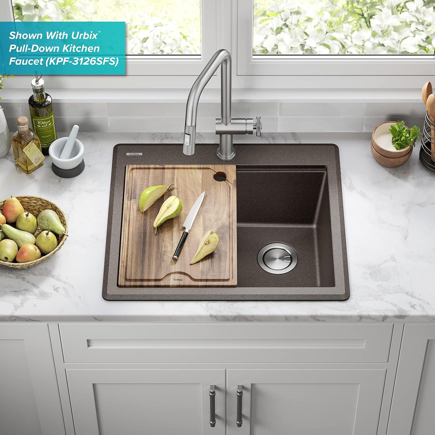 Kraus KGTW12-25MBR KRAUS Bellucci Granite Composite Workstation Drop-In Top Mount Single Bowl Kitchen Sink with Accessories