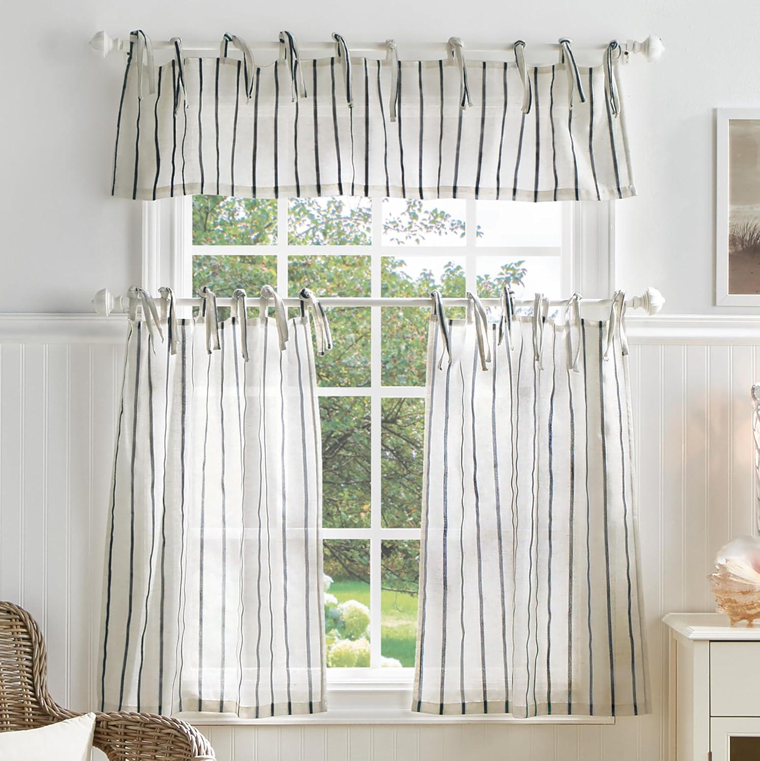 Martha Stewart Laguna Semi-Sheer Rod Pocket Kitchen Curtain Valance and Tiers Set