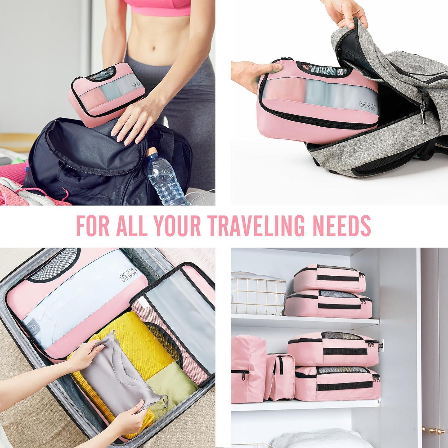 Veken 8 Set Packing Cubes for Travel Essentials, Suitcase Organizer Bags Set for Luggage, Road Trip Travel Accessories in 4 Sizes (Extra Large, Large, Medium, Small), Pink