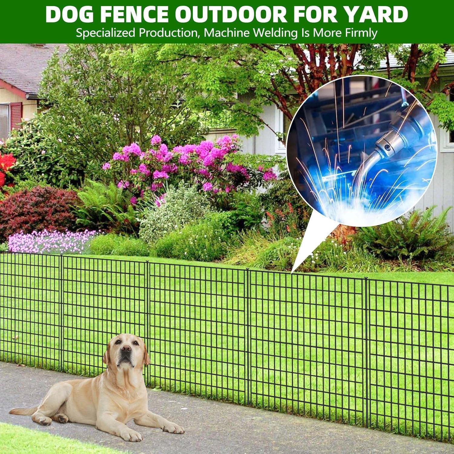 10 Panels Garden Fencing Animal Barrier, 33 in(H) X 24 ft(L) Dog Fence Outdoor for Yard Rustproof No Dig Decorative Tall Garden Fence Metal Wire Panel Border Patio Rabbit Ground Stakes Fencing