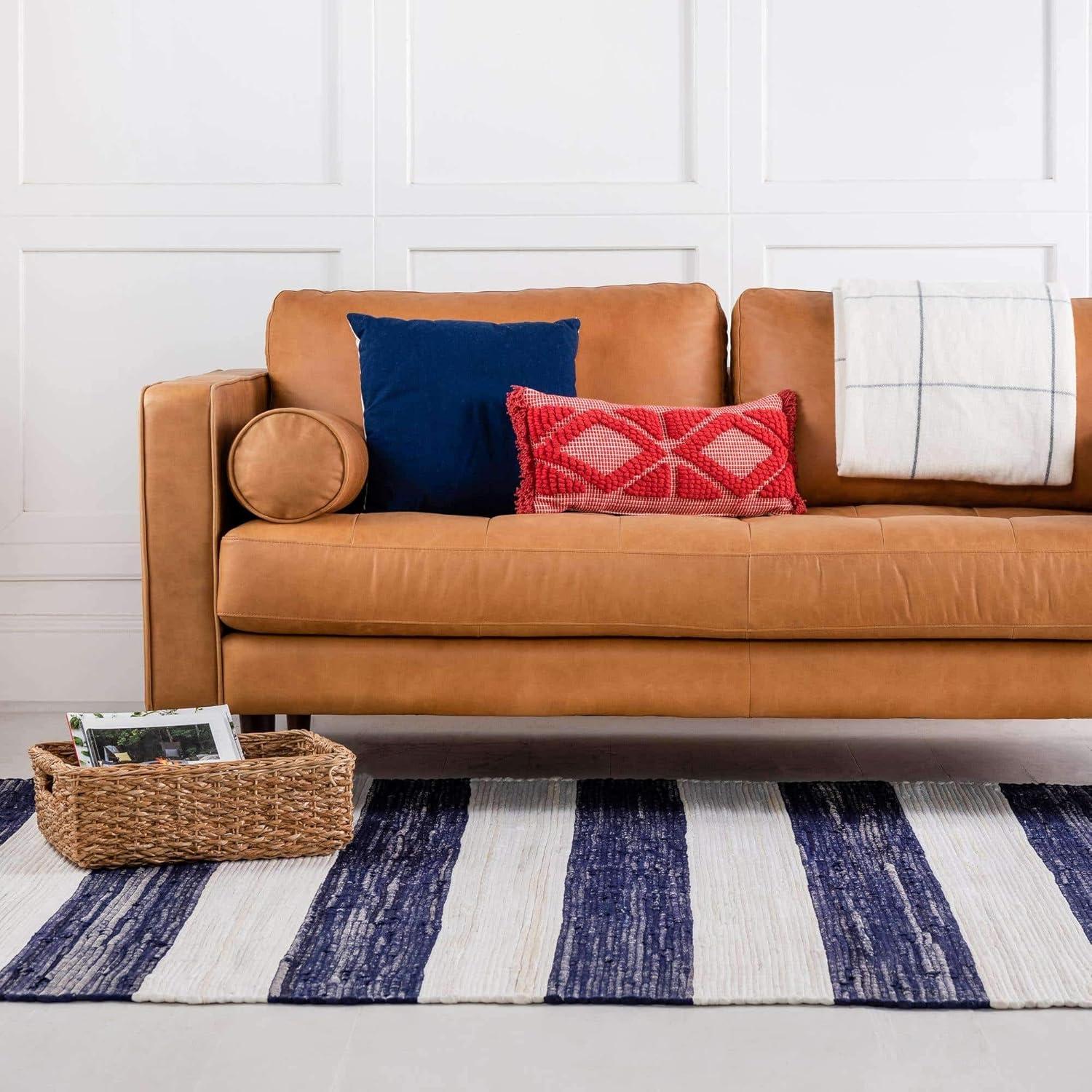 Unique Loom Chindi Rag Collection Area Rug - Striped (8'  x 10' Rectangle Navy Blue/Ivory)