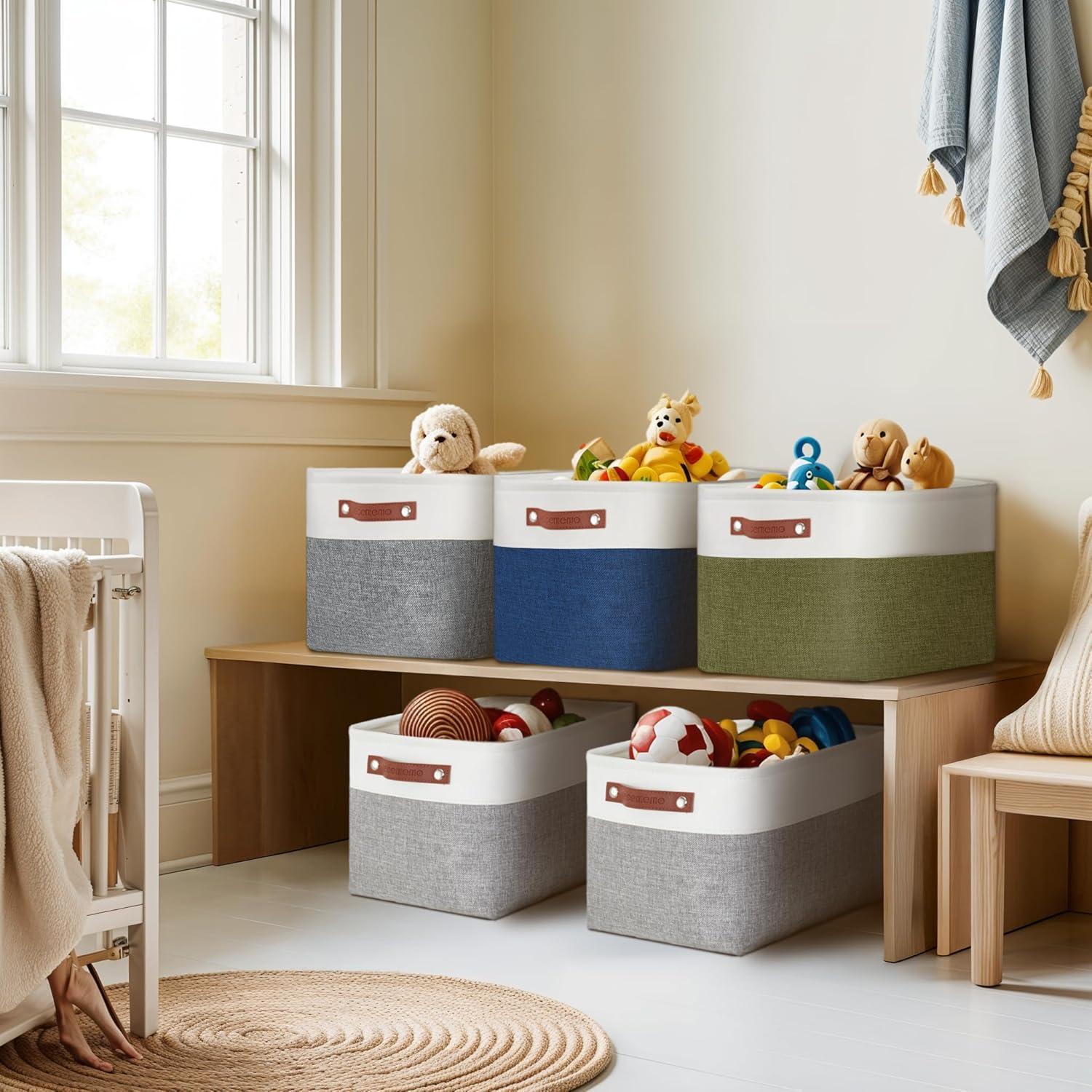 DECOMOMO Large Storage Baskets, Fabric Storage Bins, Baskets and Bins (Grey and White, Set of 3)