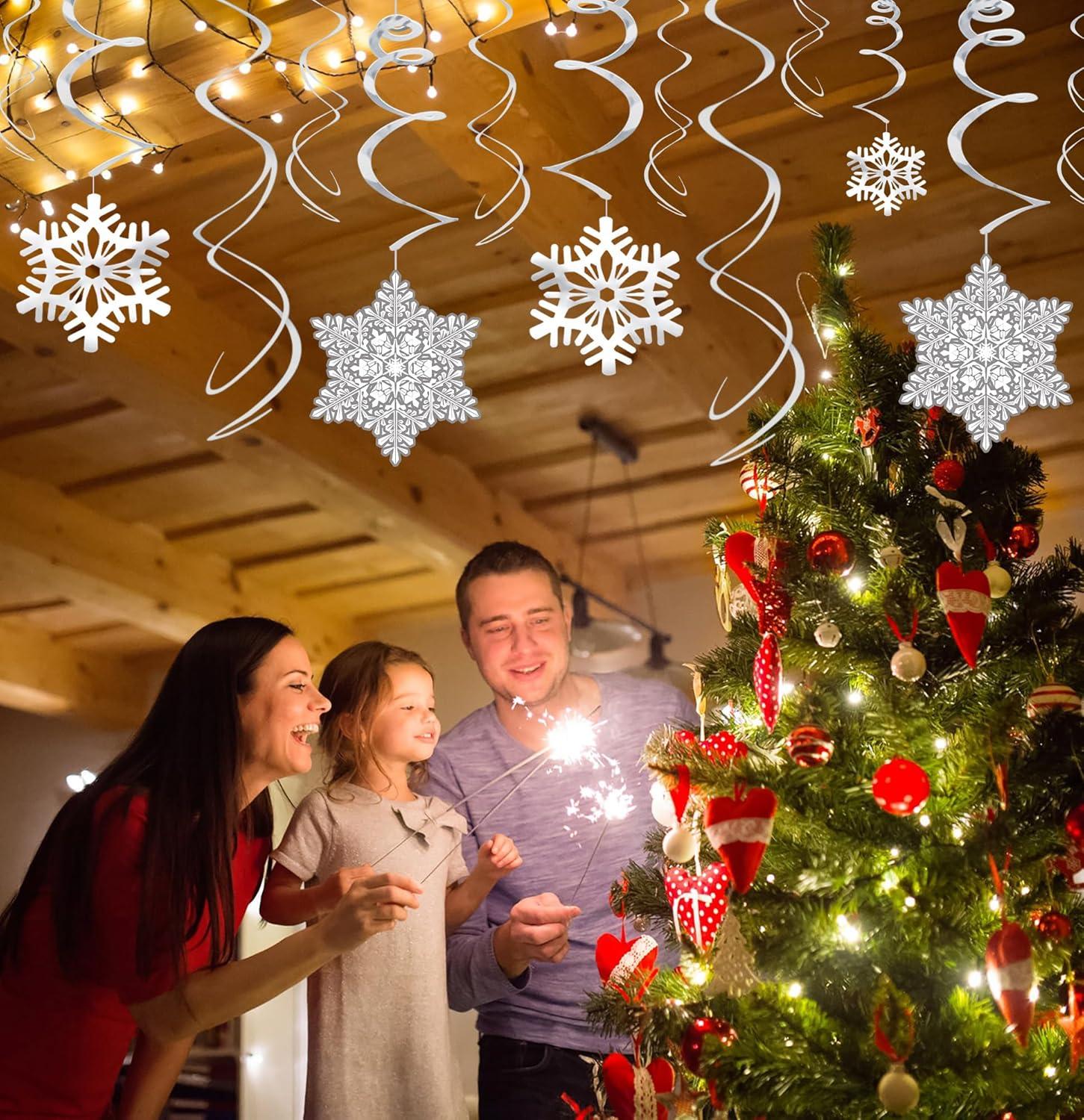 Moon Boat 42Ct Christmas Snowflake Hanging Swirl Decorations from Ceiling - Winter Party Wonderland Xmas Holiday Ornaments