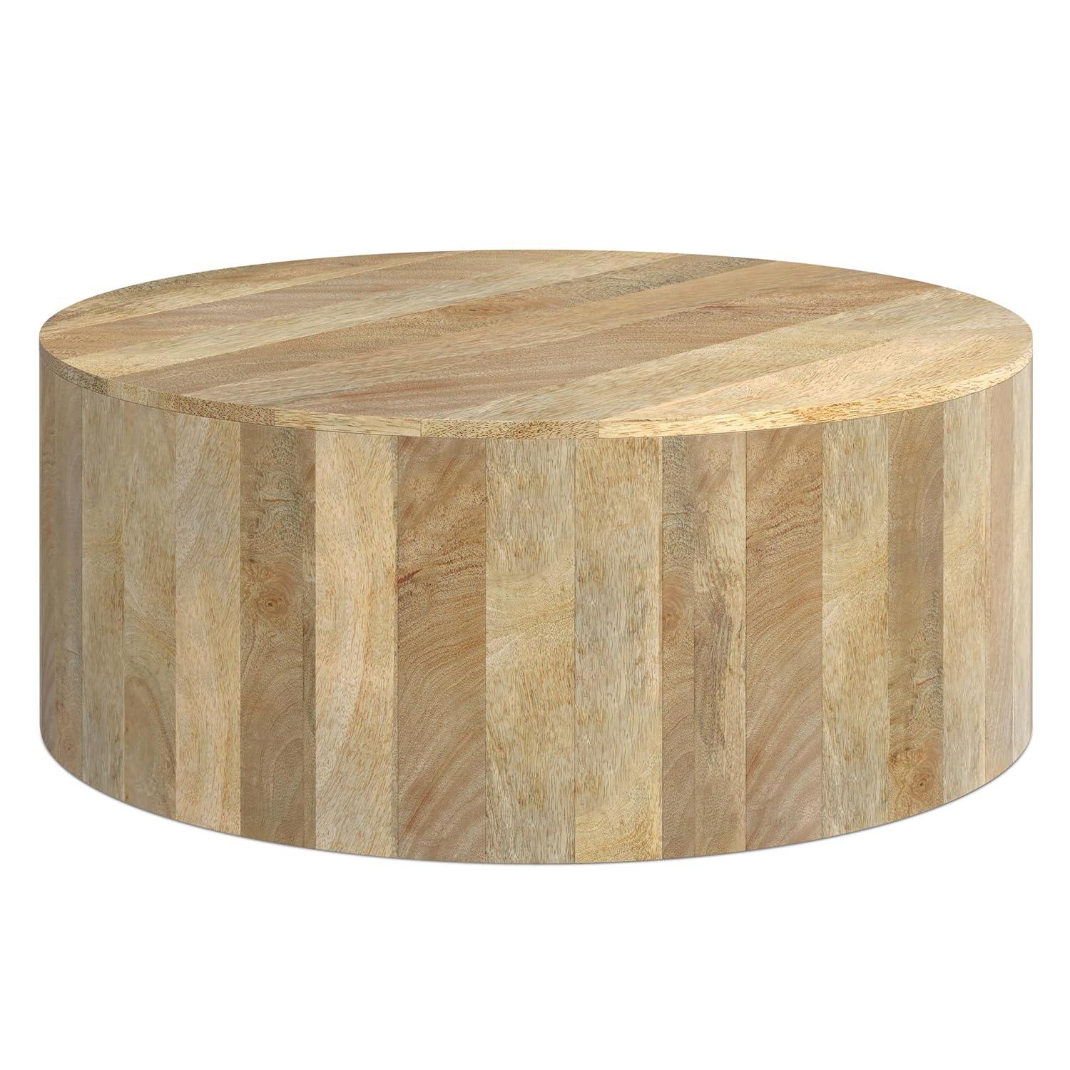 Simpli Home Millbury 36"W Solid Mango Wood Contemporary Round Drum Coffee Table, Fully Assembled