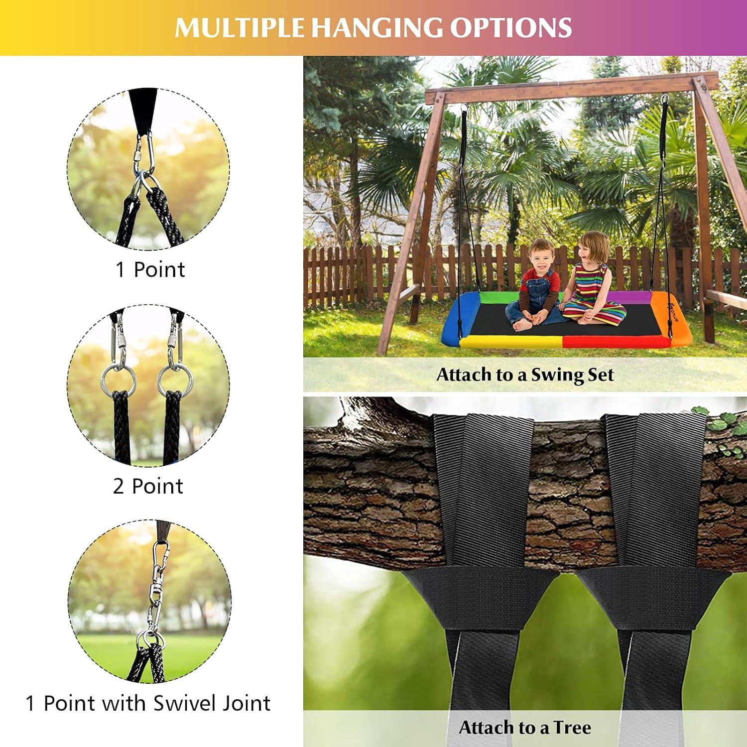 Goplus 700lb Giant 60'' Platform Tree Swing Outdoor w/ 2 Hanging Straps Colorful