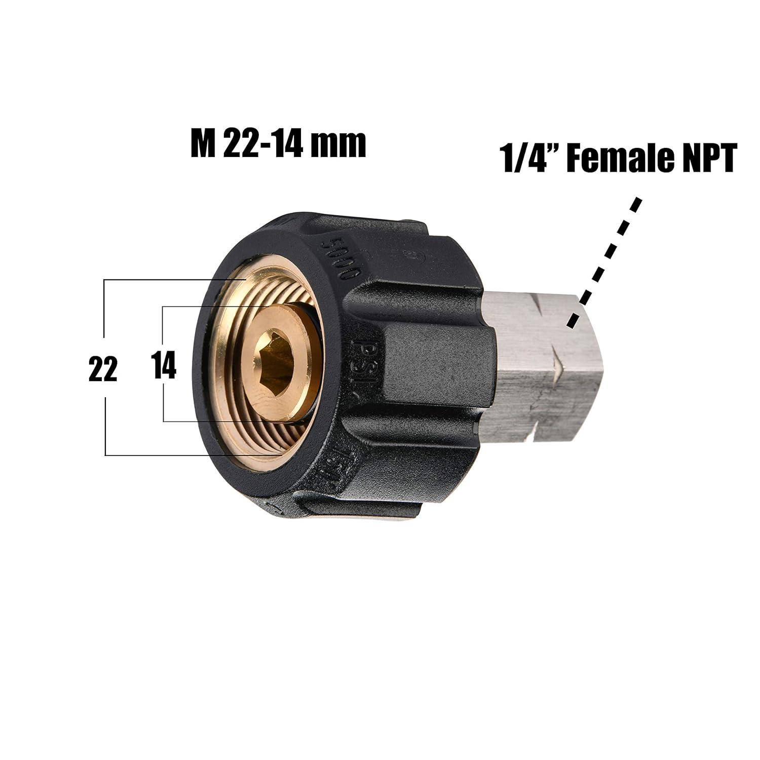 Tool Daily Pressure Washer Adapter, Female Metric M22 to 1/4 Inch Female NPT Fitting, 5000 Psi
