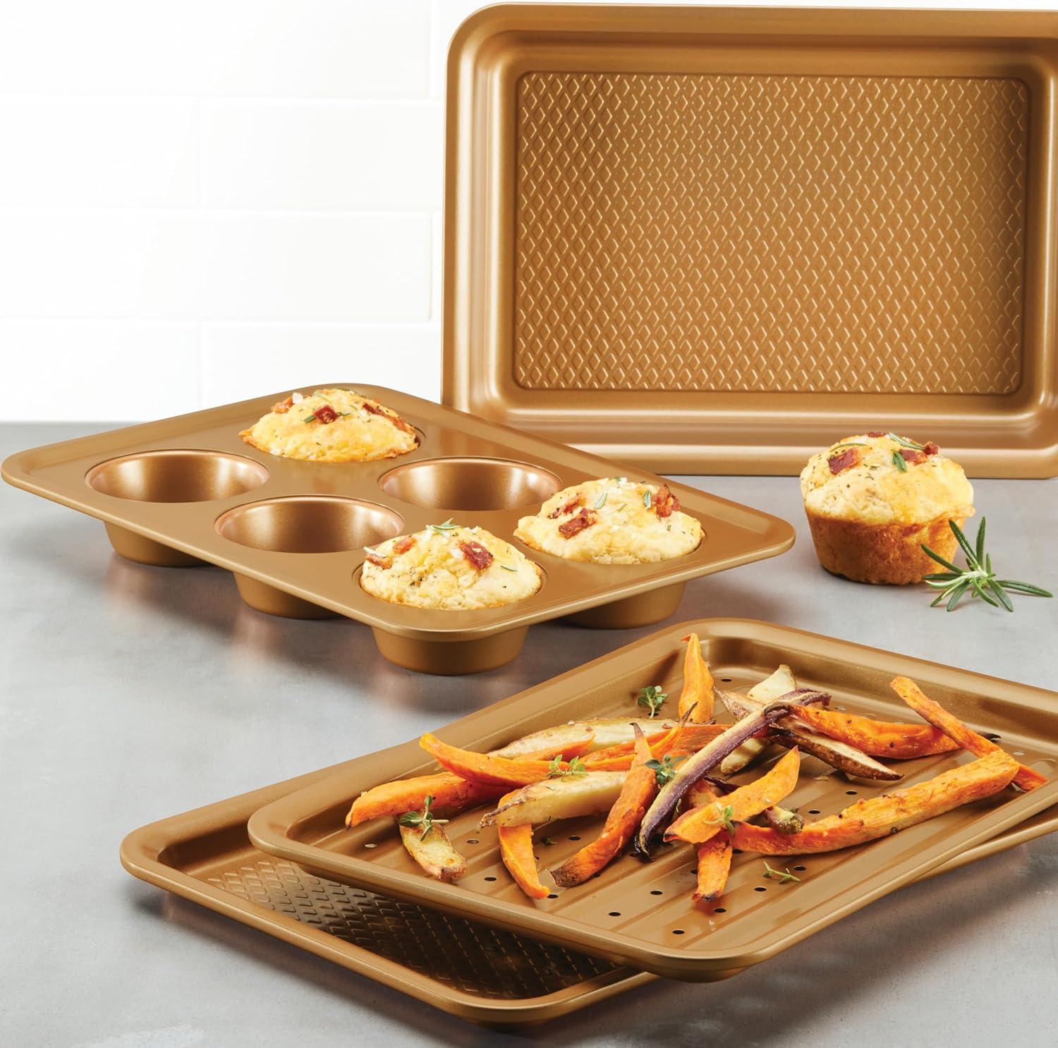 Copper Nonstick 4-Piece Toaster Oven Bakeware Set