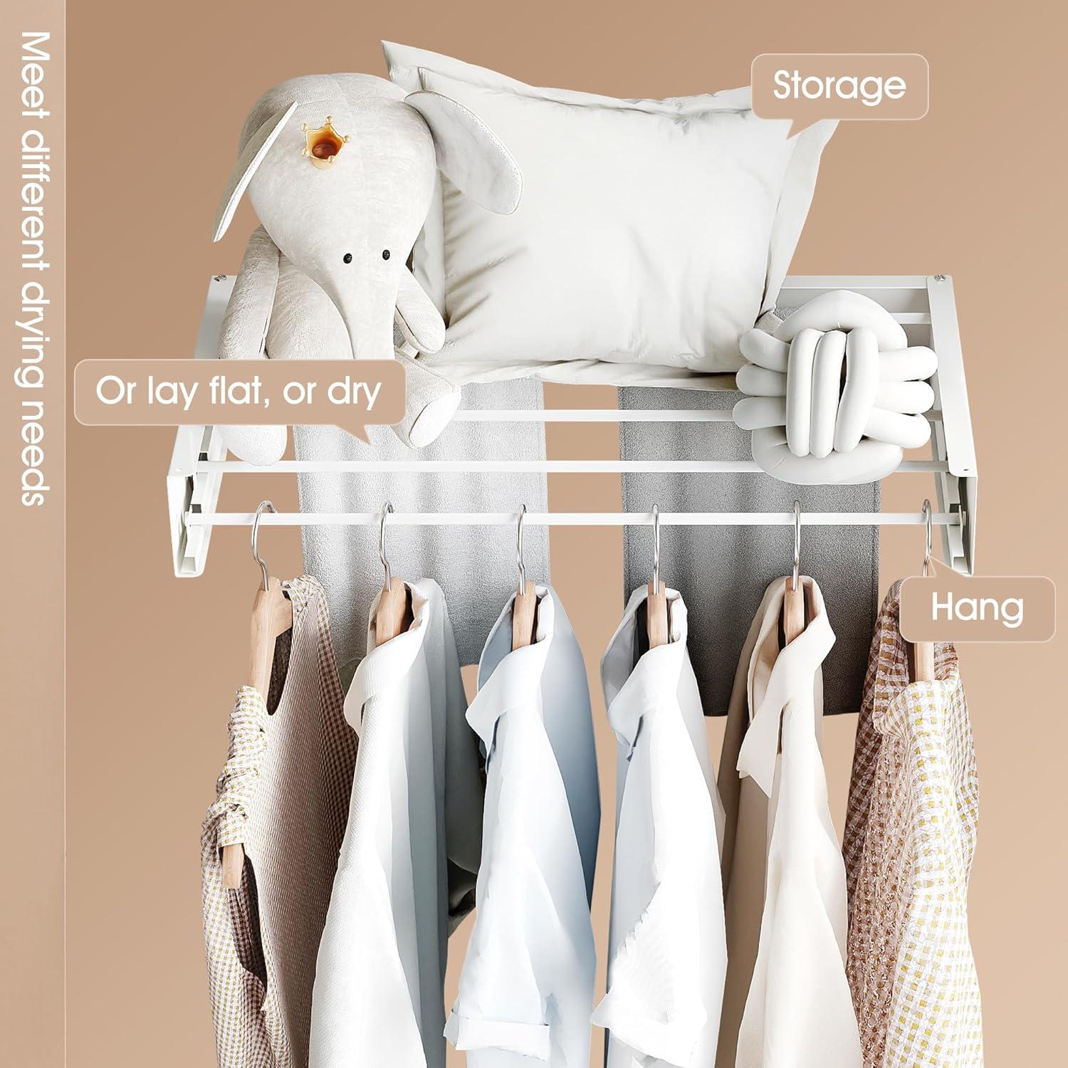 Rebrilliant Wall Mounted Drying Rack,Drying Rack Clothing,Clothes Drying Rack Wall Mounted,Collapsible Drying Racks For Laundry,Laundry Drying Rack,Wall Mounted Clothes Rack(28"-White)