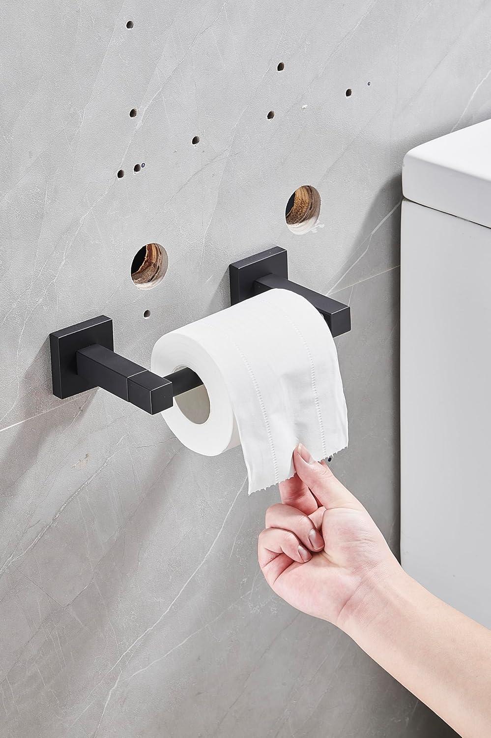 BWE Wall Mounted Toilet Paper Holder Double Post Pivoting Square Tissue Holders Roll Hangers Stand