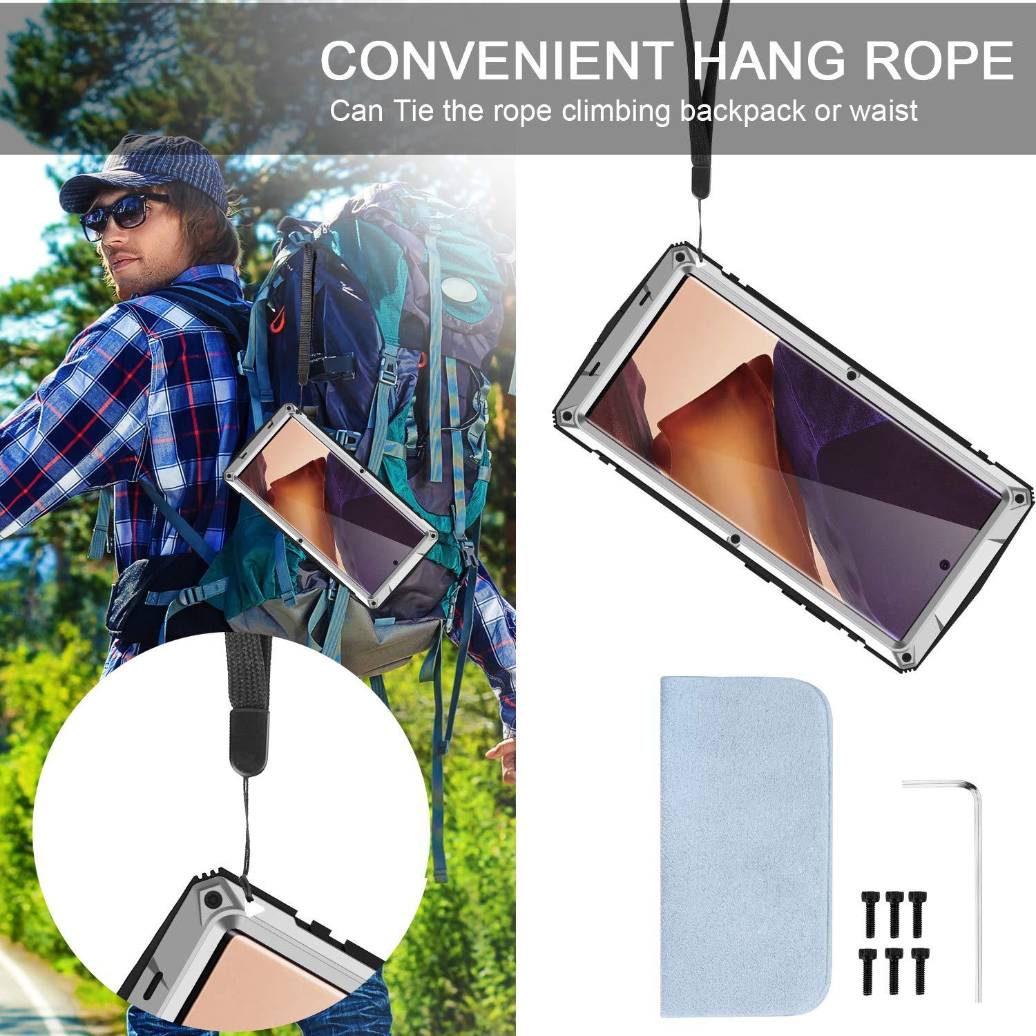 CHENXI for Samsung Galaxy Note 20 Ultra Case, Aluminum Metal Gorilla Glass Waterproof Shockproof Military Heavy Duty Sturdy Protector Cover Hard Case for Samsung Galaxy Note 20 Ultra (Silver)