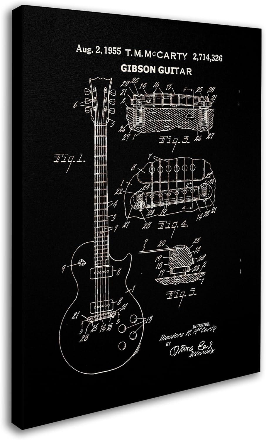 Black and White 1955 Gibson Guitar Patent Canvas Art