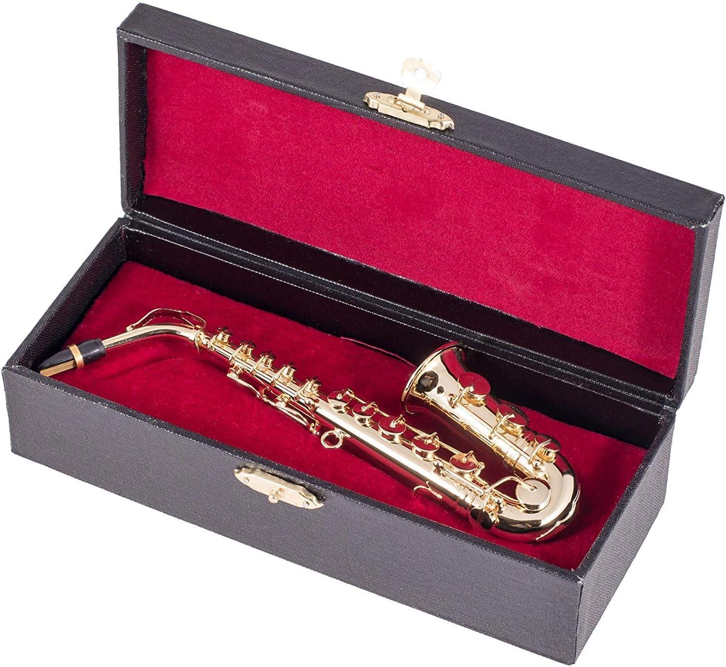 Broadway Gifts Gold Saxophone Mini Figurine – 6.5" Replica Instrument with Case & Stand – Collectible Music Decor Gift