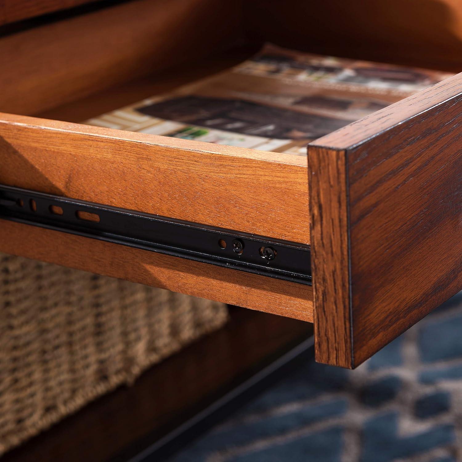 Leick Home 11204 Ironcraft Two Drawer Rustic Coffee Table with Shelf, Mission Oak and Black