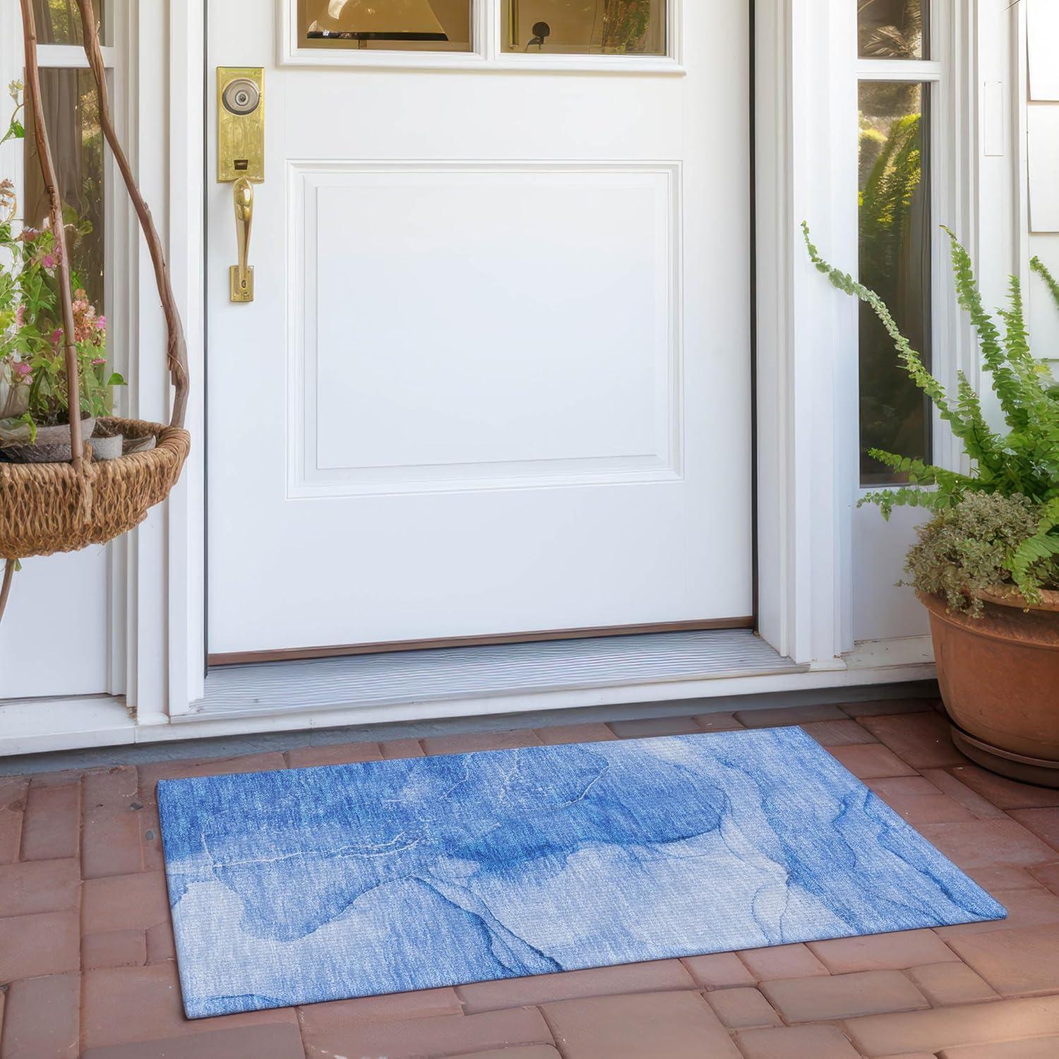 Blue Synthetic Flat Woven Washable Rectangular Rug 1'8" x 2'6"