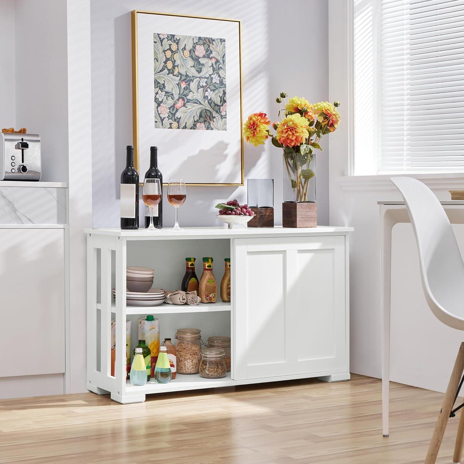 Renwick Sideboard Buffet Cabinet with Storage Sliding Door for Kitchen, Antique White