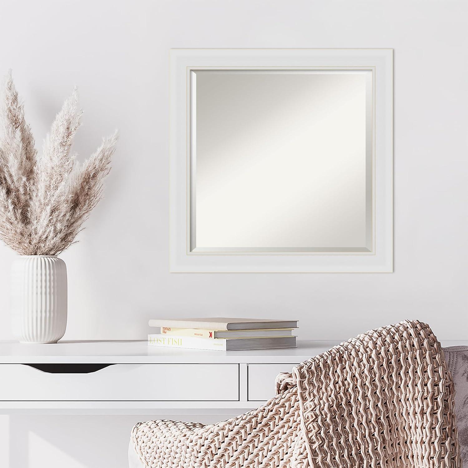 24" x 24" Flair Framed Bathroom Vanity Wall Mirror Soft White - Amanti Art: Satin Finish, Square Shape, No Assembly