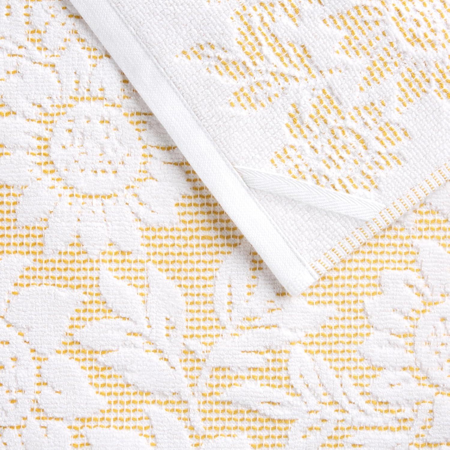 Yellow and White Cotton Jacquard Sunflower Kitchen Towel Set