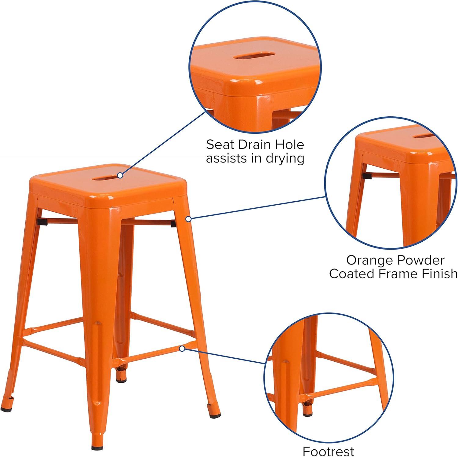 Flash Furniture Commercial Grade 24" High Backless Metal Indoor-Outdoor Counter Height Stool with Square Seat