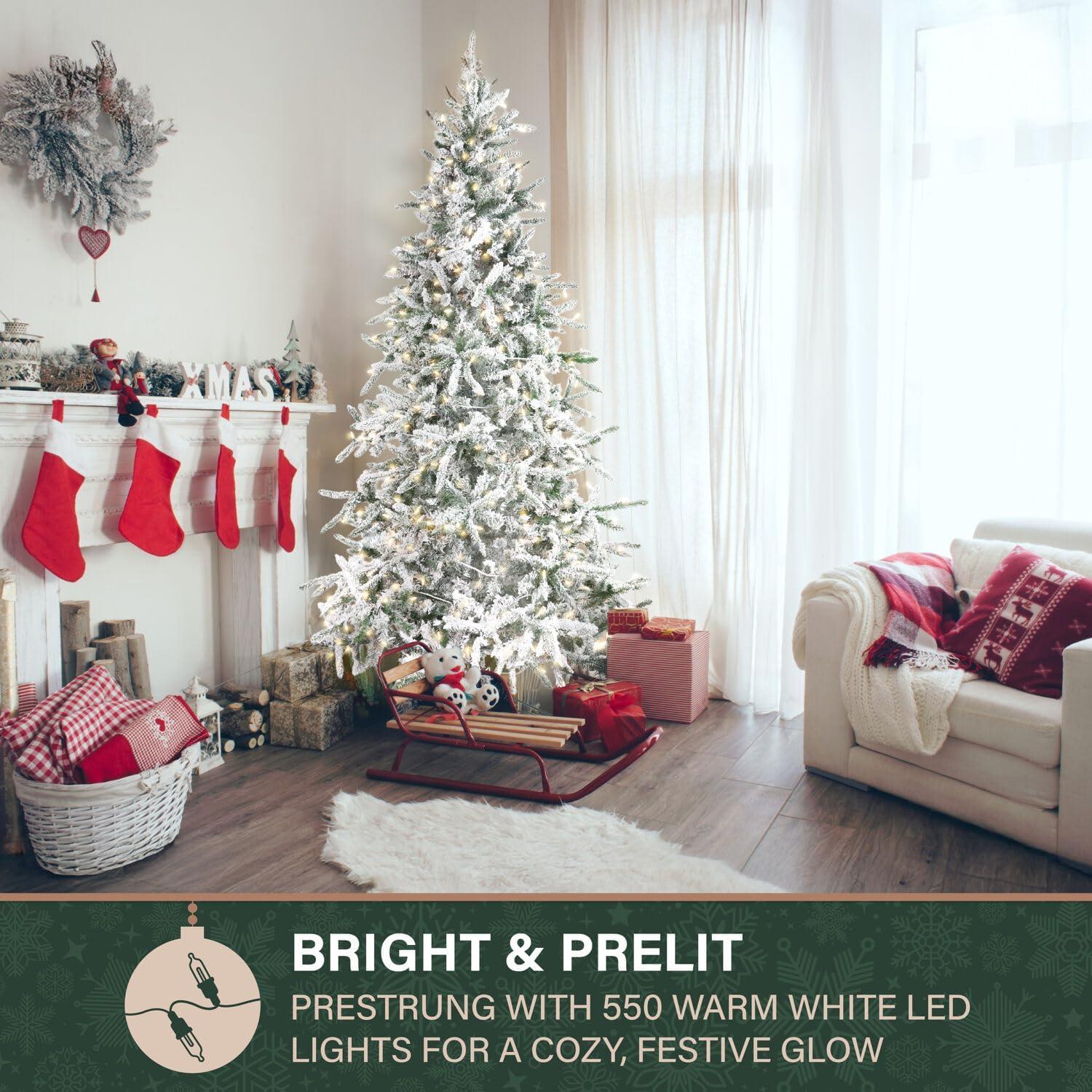 Fraser Hill Farm Fraser Hill Farm Flocked Mountain Pine Christmas Tree with LED Lights