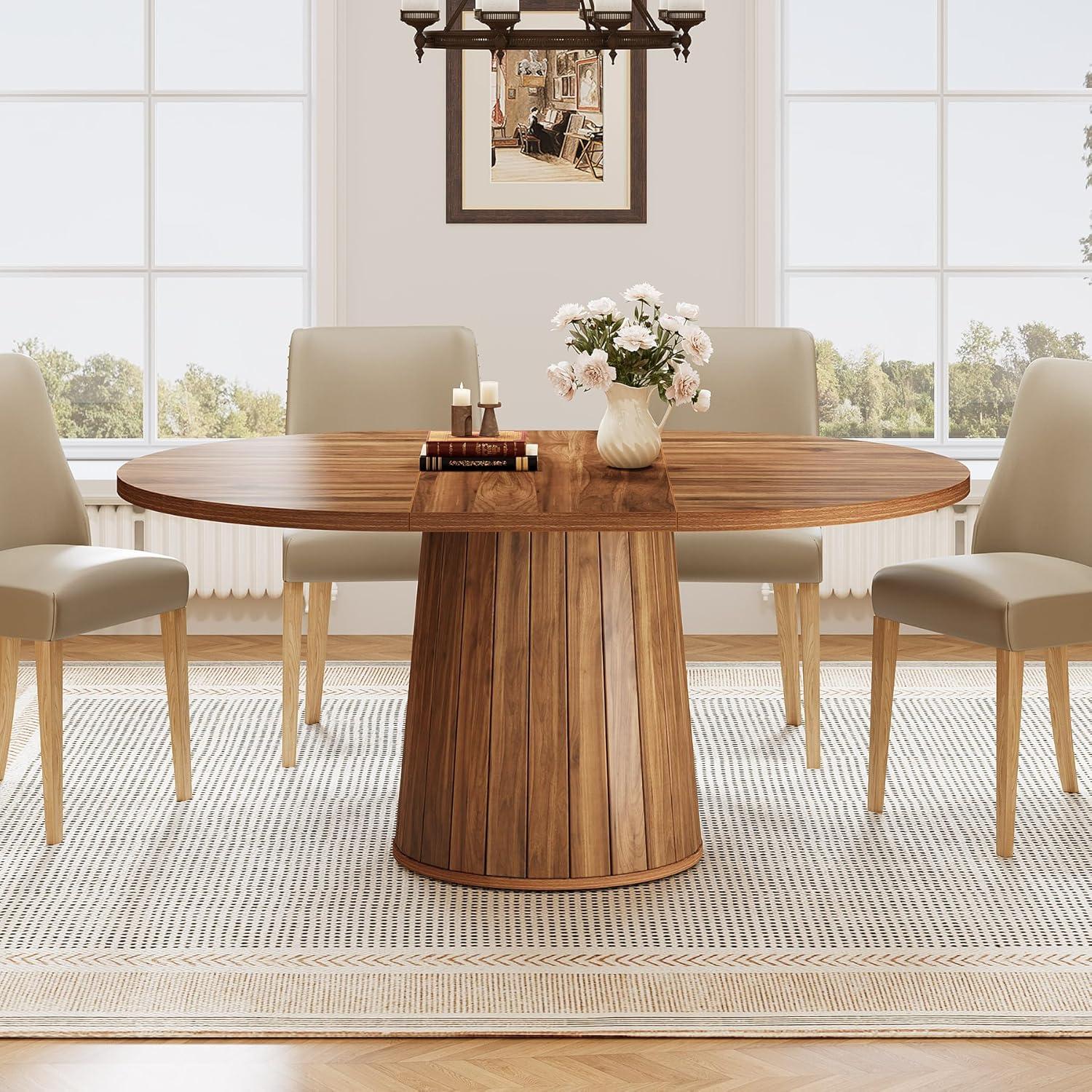 Millwood Pines 55 Inch Oval Dining Table With Wood Base For Dining Room, Kitchen