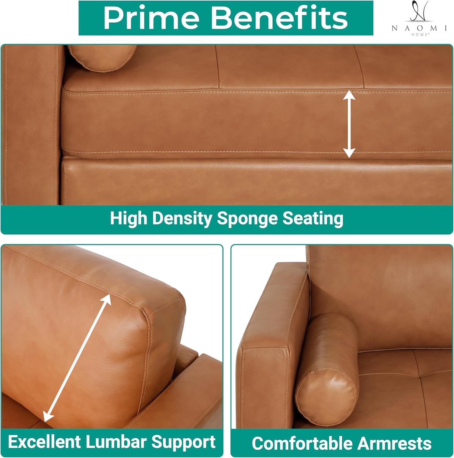 Tan Genuine Leather Tufted Loveseat with Storage and Track Arms