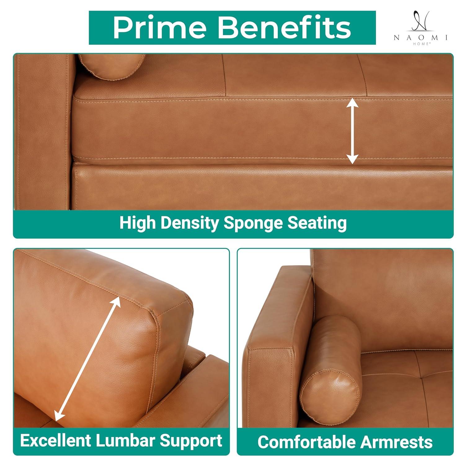 Modern Leather Loveseat in Black, Loveseat Sofa Couch for Bedroom, Living Room Furniture, Space-Saving 2 Seater Couch for Living Room, Bedroom, Apartment, Small spaces, Tan