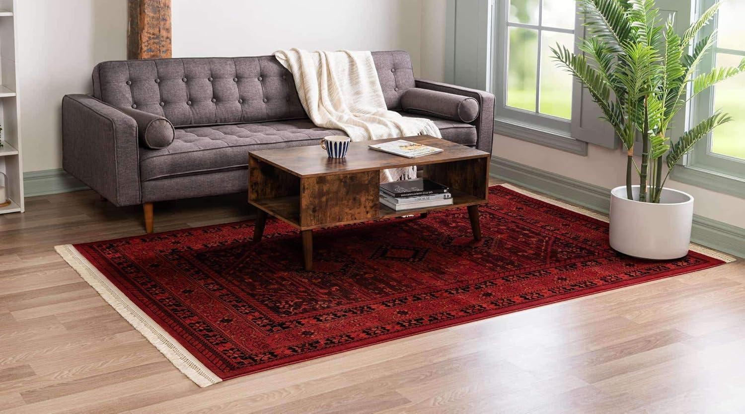 Unique Loom Sheibani Tekke Rug Red/Black 9' x 12' Rectangle Border Traditional Perfect For Living Room Bed Room Dining Room Office