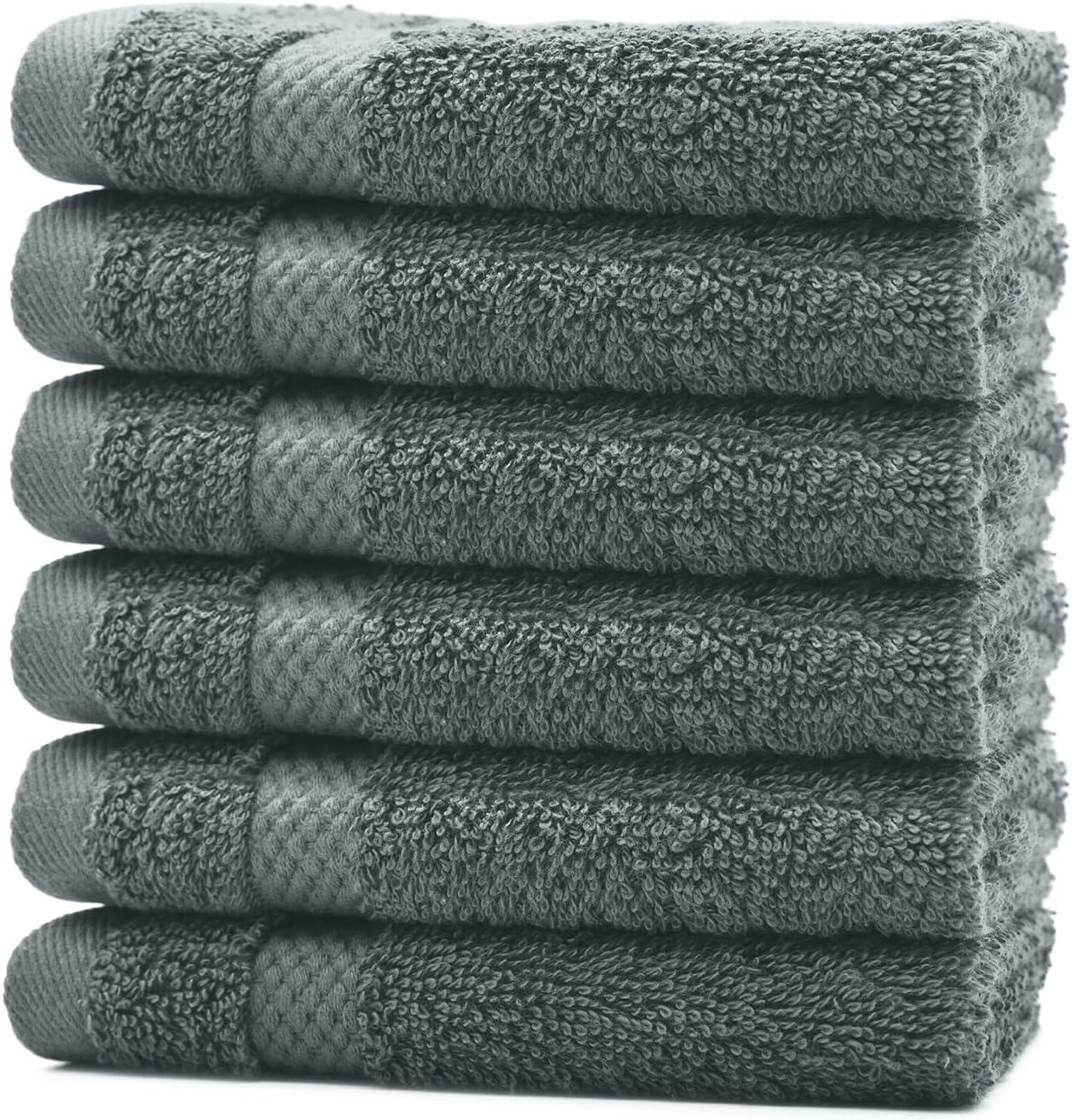 White Classic Luxury 100% Cotton Washcloths Set of 12 - 13x13" Gray