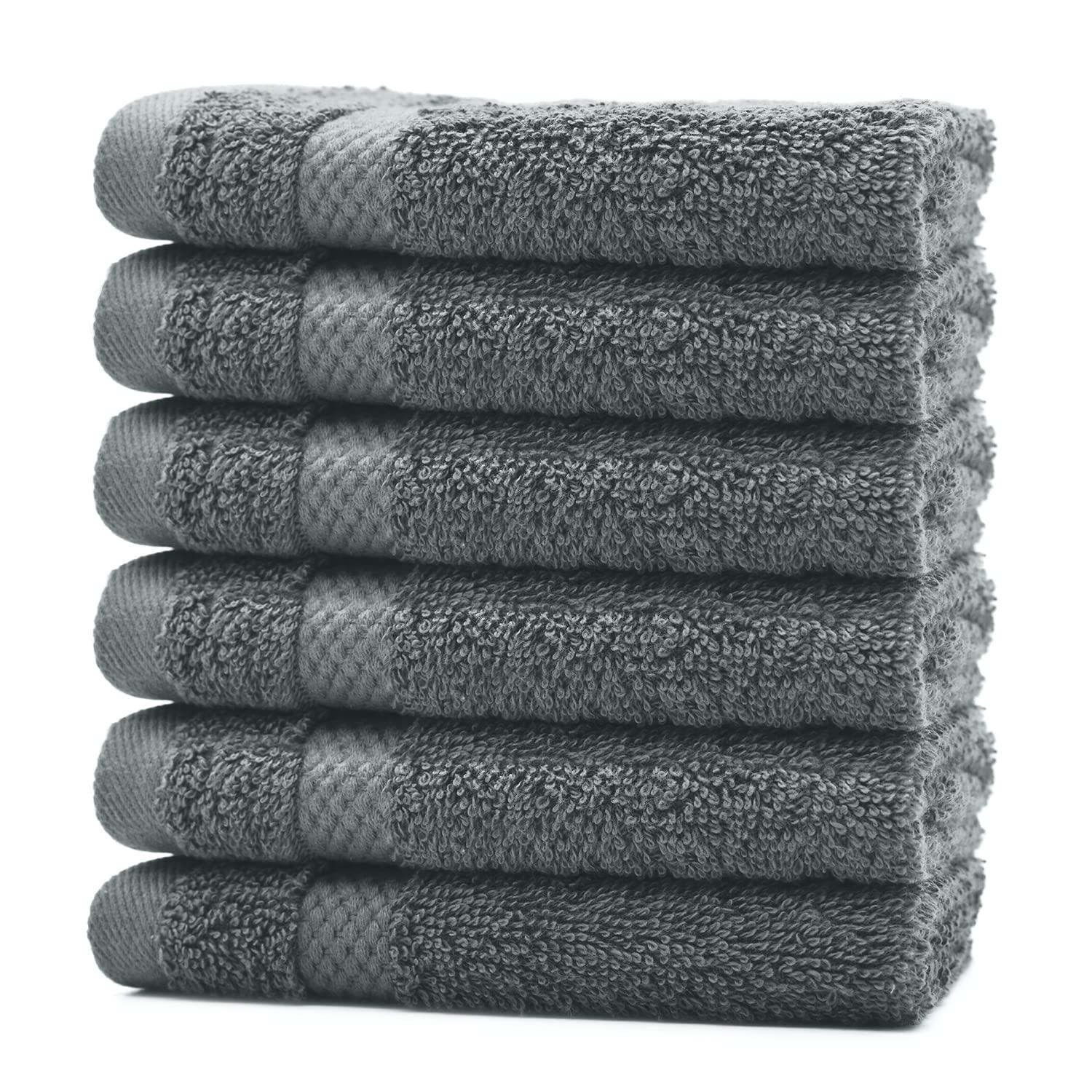 White Classic Luxury 100% Cotton Washcloths Set of 12 - 13x13" Gray