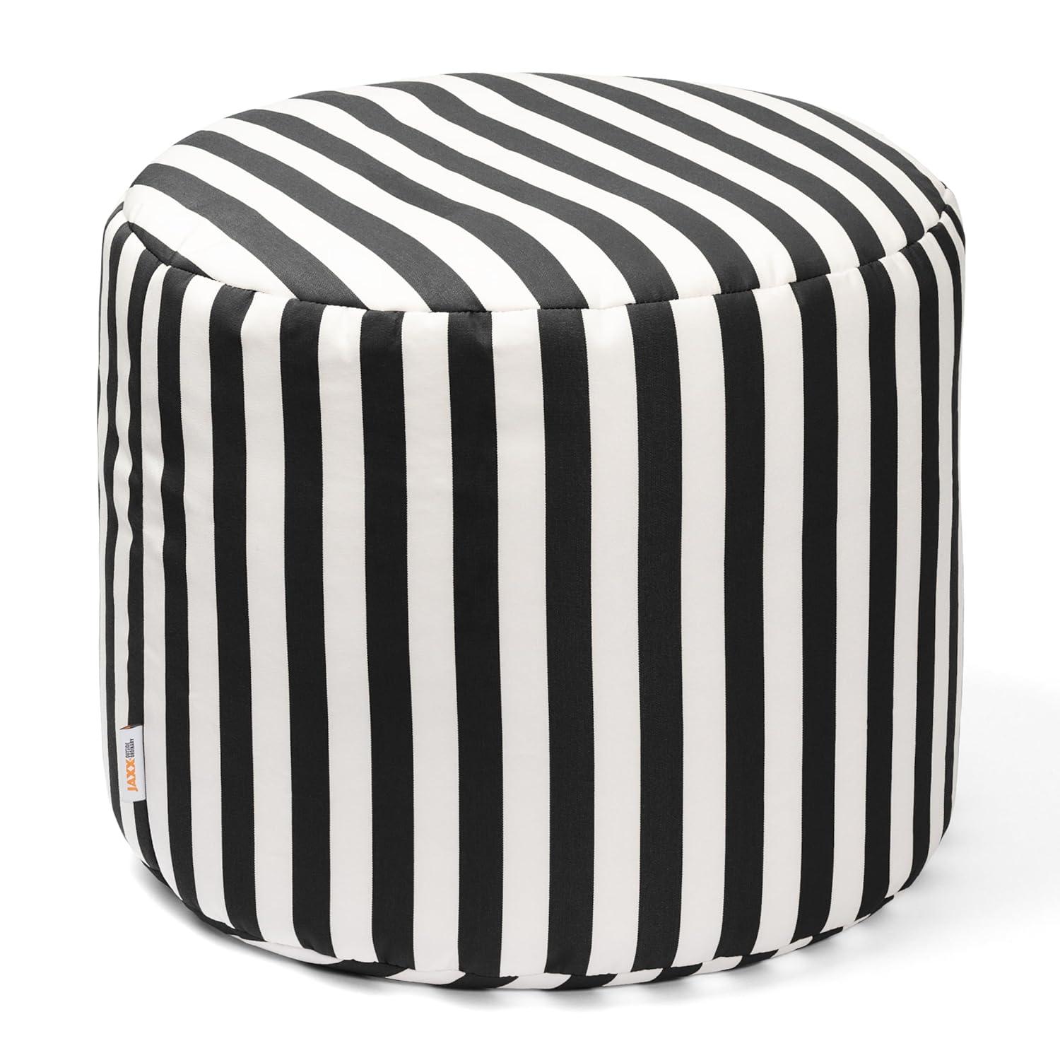 Jaxx Spring Indoor / Outdoor Bean Bag Pouf Ottoman, Black & White Stripes