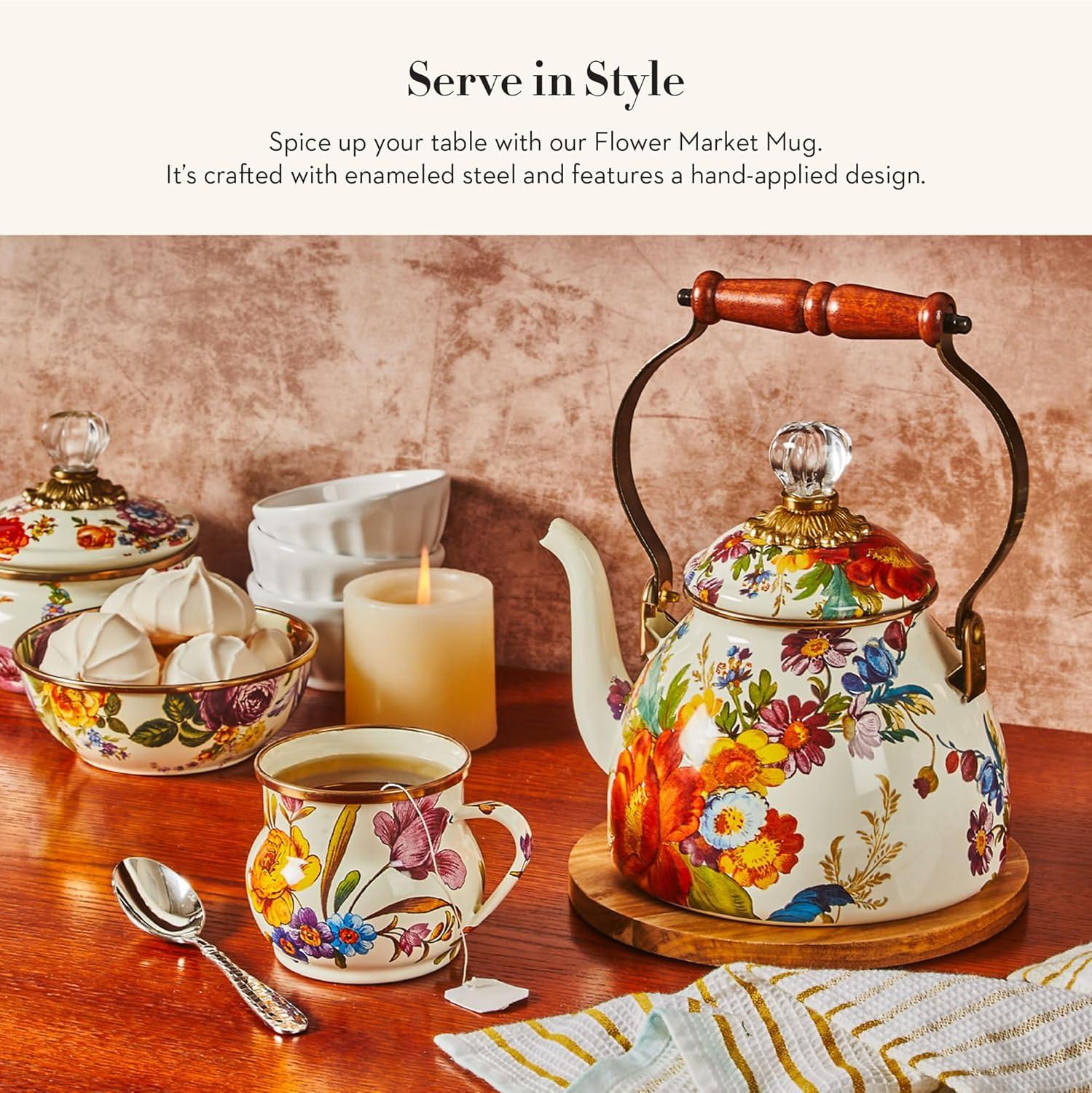 MacKenzie-Childs White Flower Market White Mugs (Set of 4)