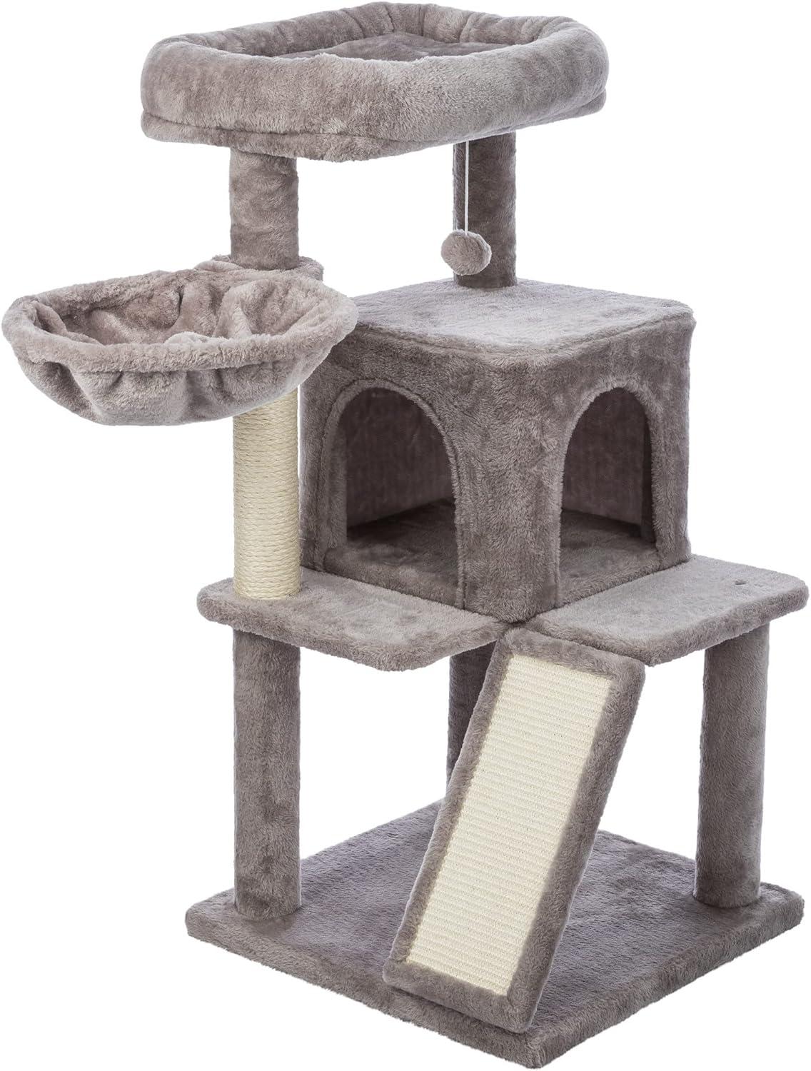 TRIXIE TRIXIE Pepito 39.4" Cat Tower, 3-Level Cat Tree with Sisal Scratching Posts and Ramp, Plush Condo and Hammock