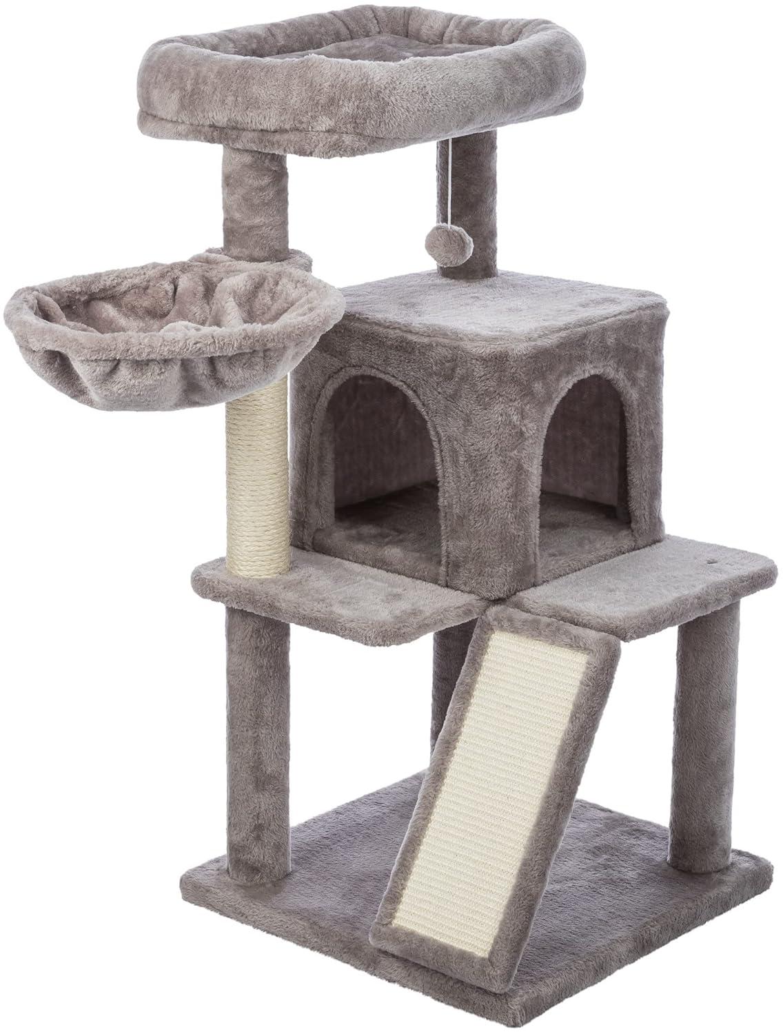 TRIXIE TRIXIE Pepito 39.4" Cat Tower, 3-Level Cat Tree with Sisal Scratching Posts and Ramp, Plush Condo and Hammock