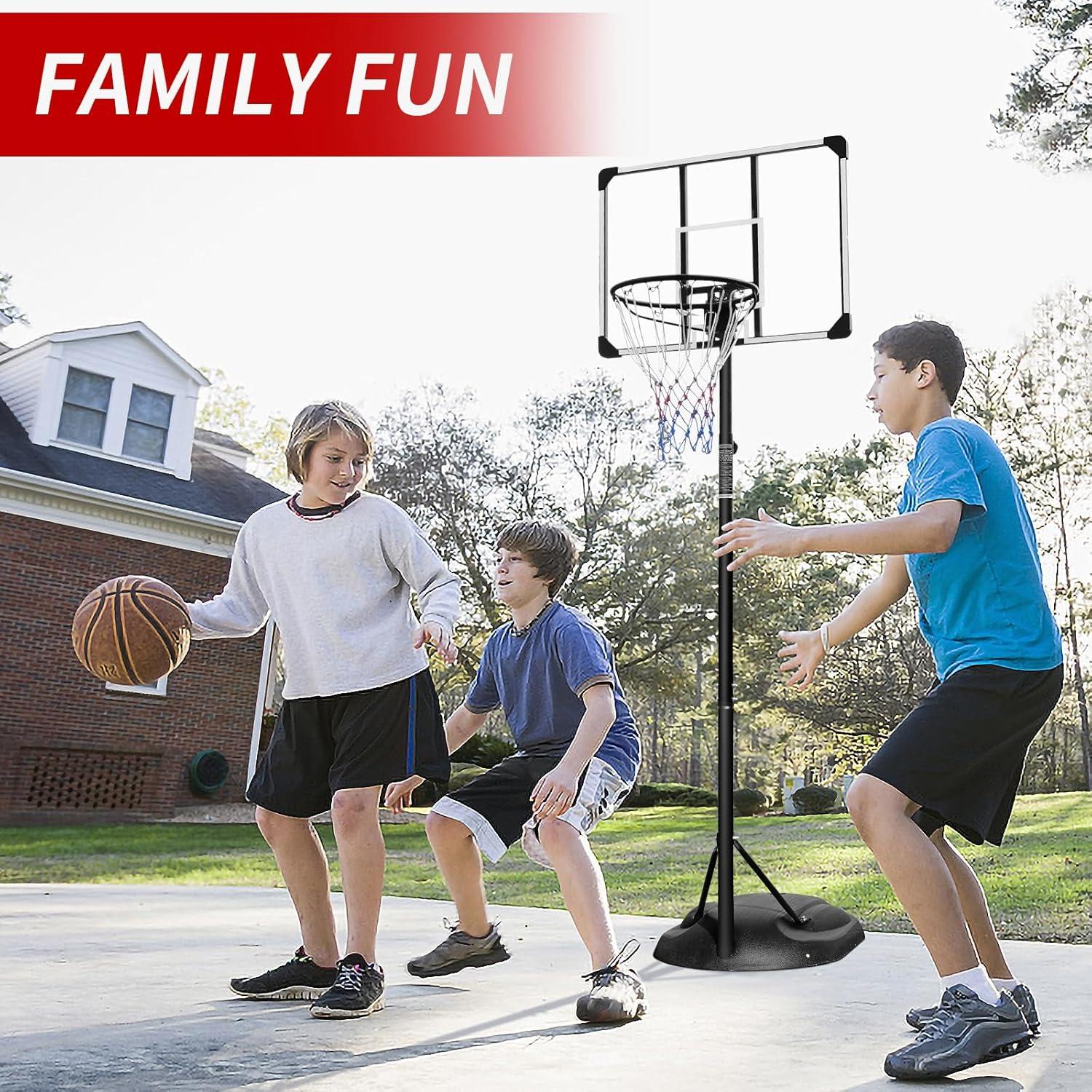 32'' Portable Basketball Hoop System, Upgraded SEGMART Indoor Outdoor Basketball Goal with 7.5ft-9.2ft Height Adjustable, Basketball Hoop Stand with 2 Wheels, Fillable Base for Youth Adults