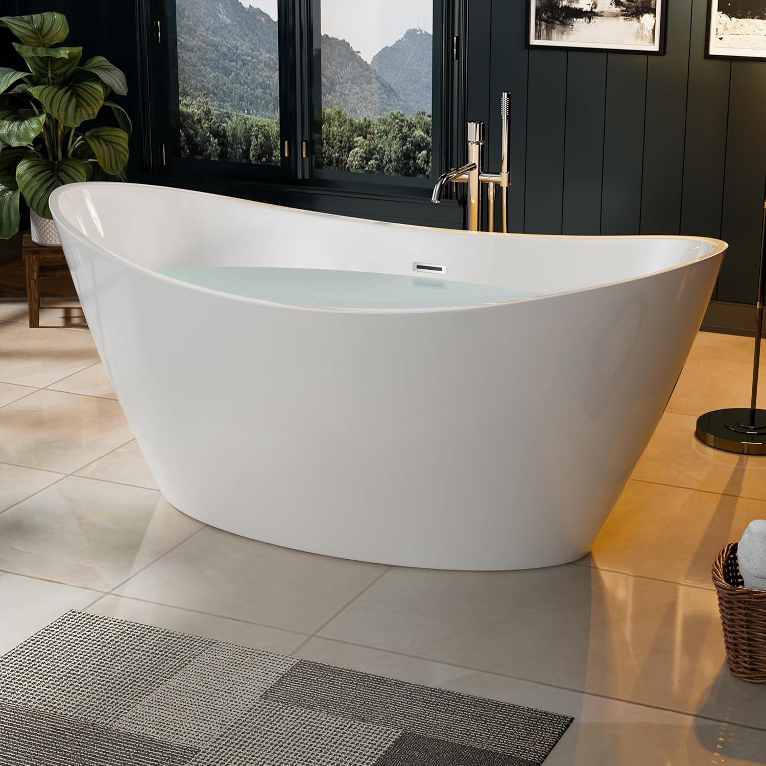 Empava 67" White Acrylic Freestanding Oval Bathtub