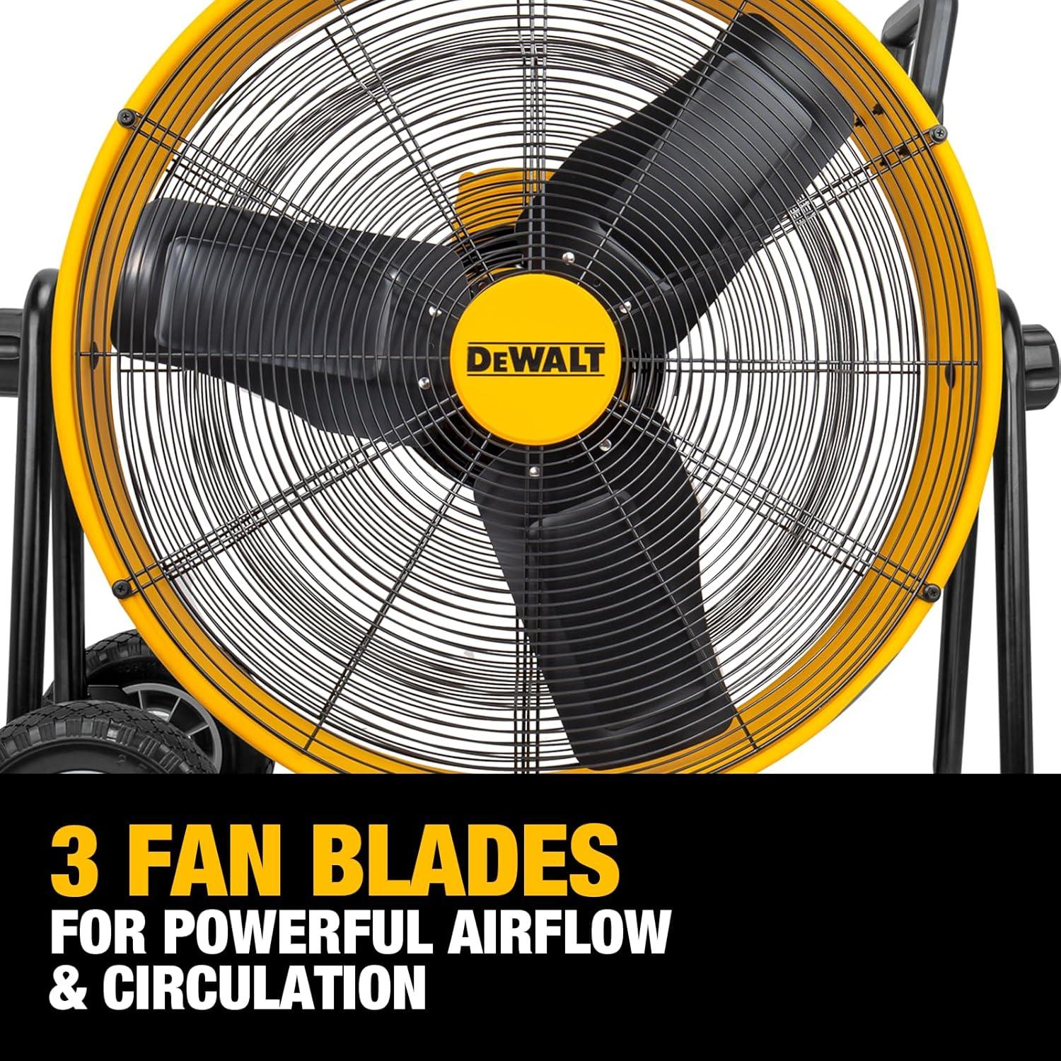 DEWALT DXF-2490 Rolling 24 inch Heavy-Duty Drum Fan, 12 ft Cord 6,500 CFM