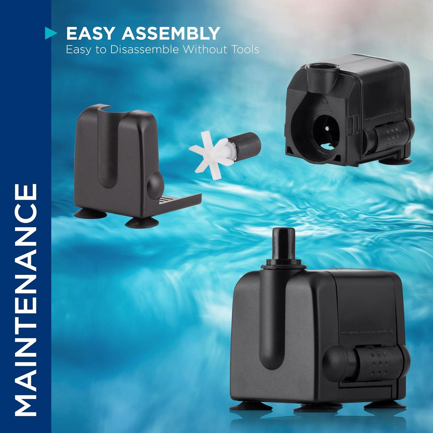 Compact Black Ceramic Submersible Pond Pump with 6 ft Cord