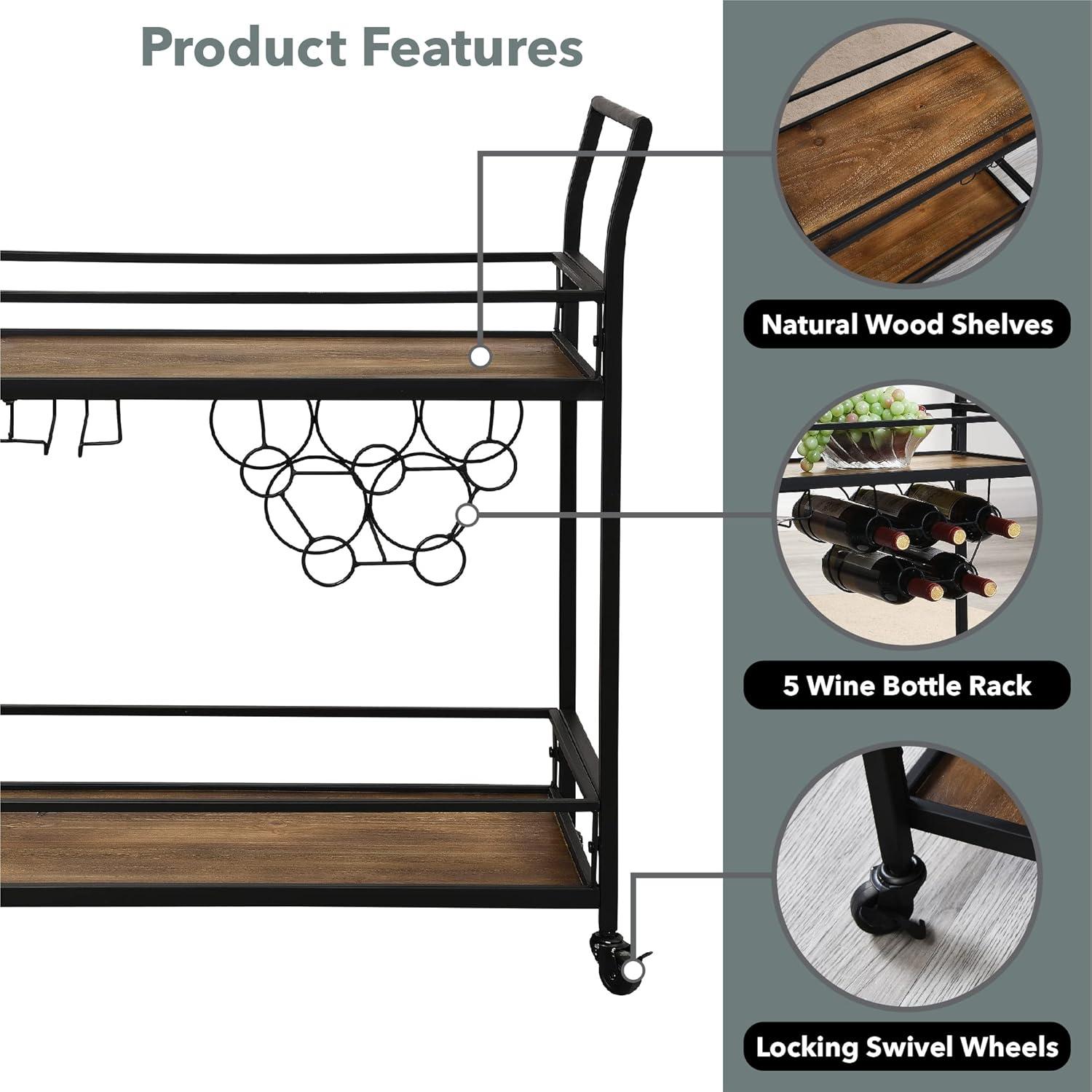 FirsTime & Co. Black Gardner Bar Cart, Industrial, Metal, 29.75 x 12.25 x 32.25 in