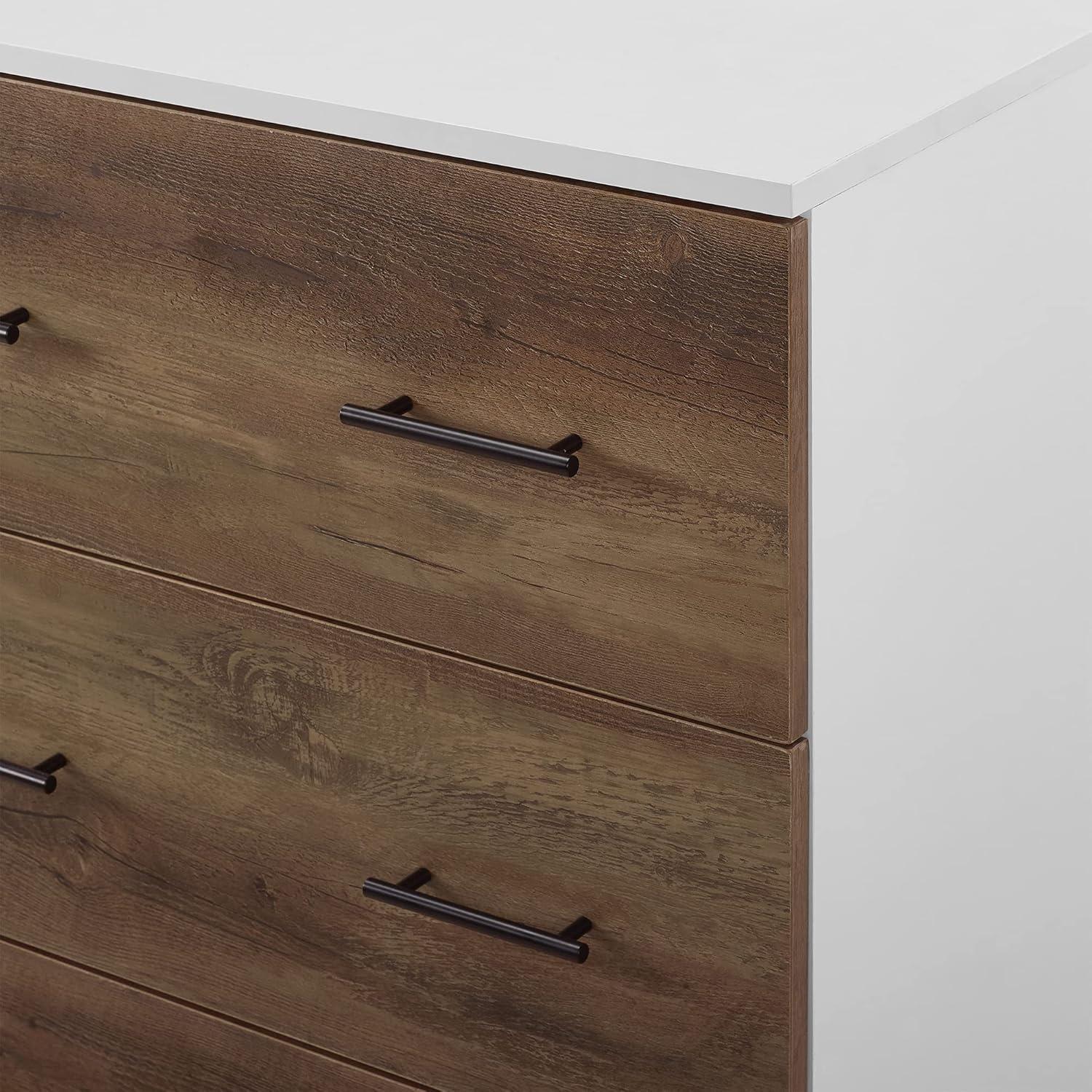 Walker Edison Mila Modern 6 Drawer Storage Buffet, 52 Inch, White and Rustic Oak